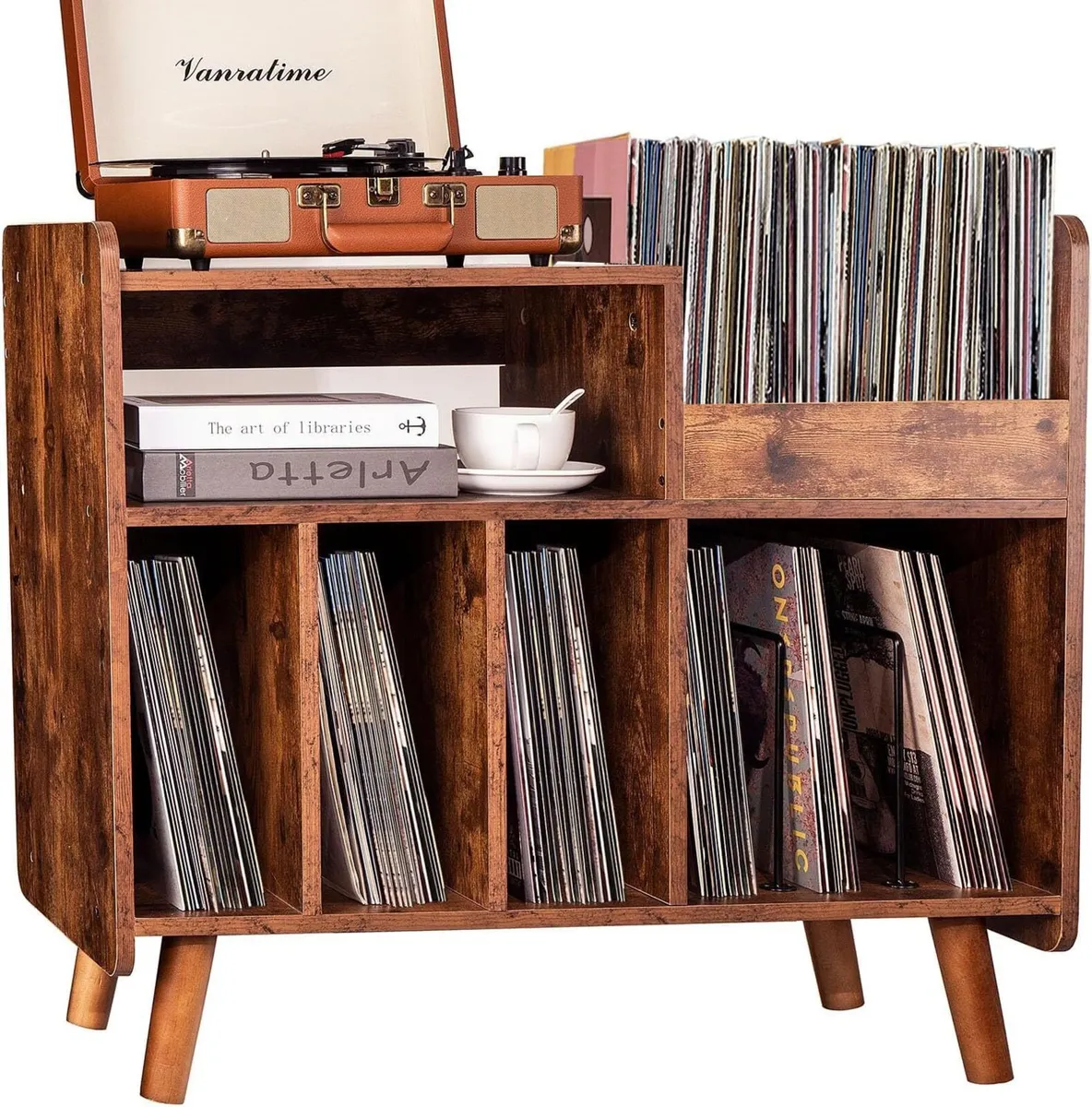 Record Player Stand Large Table Cabinet with Open - Image 1