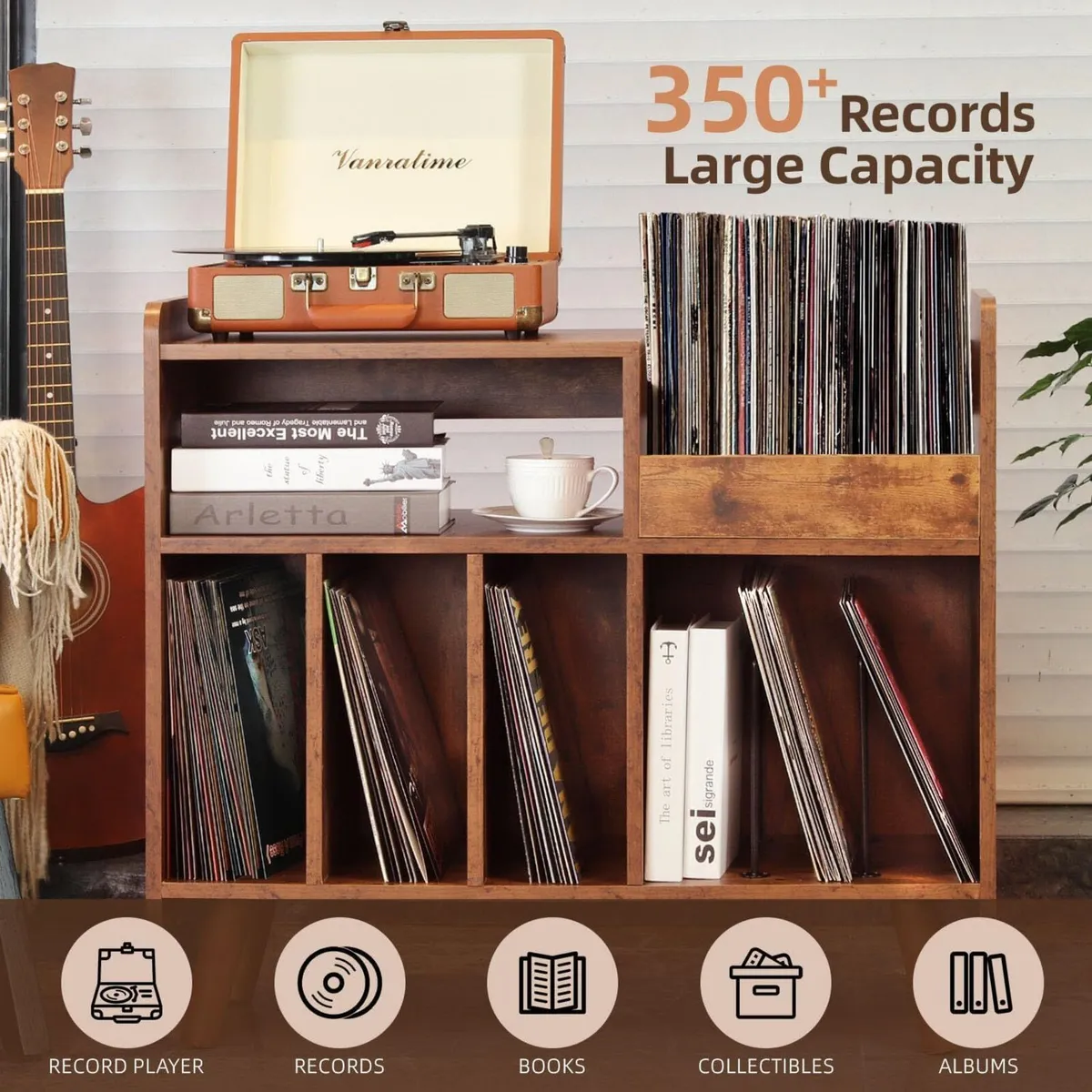 Record Player Stand Large Table Cabinet with Open - Image 4