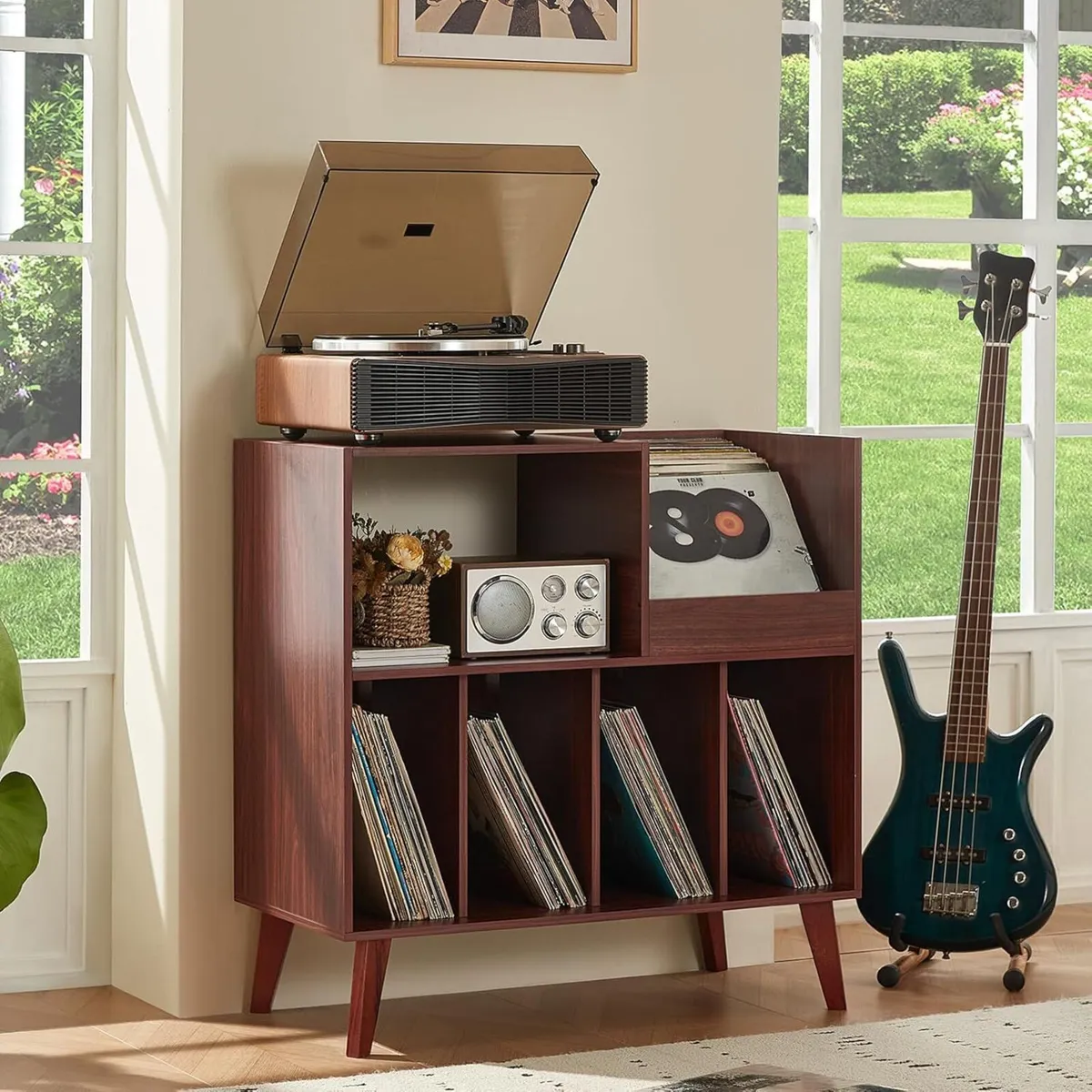 Large record stand with storage player shelf - Image 4