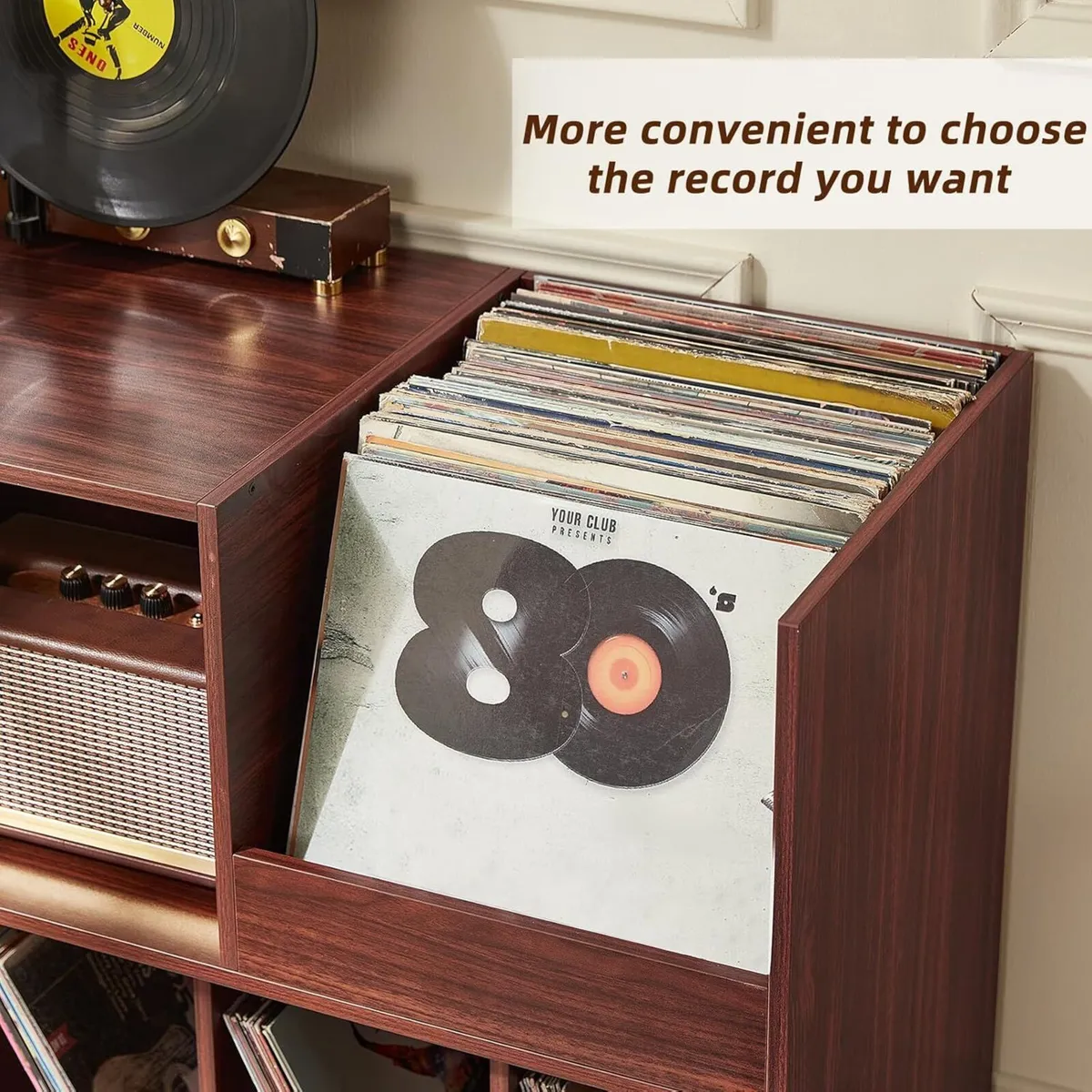 Large record stand with storage player shelf - Image 3