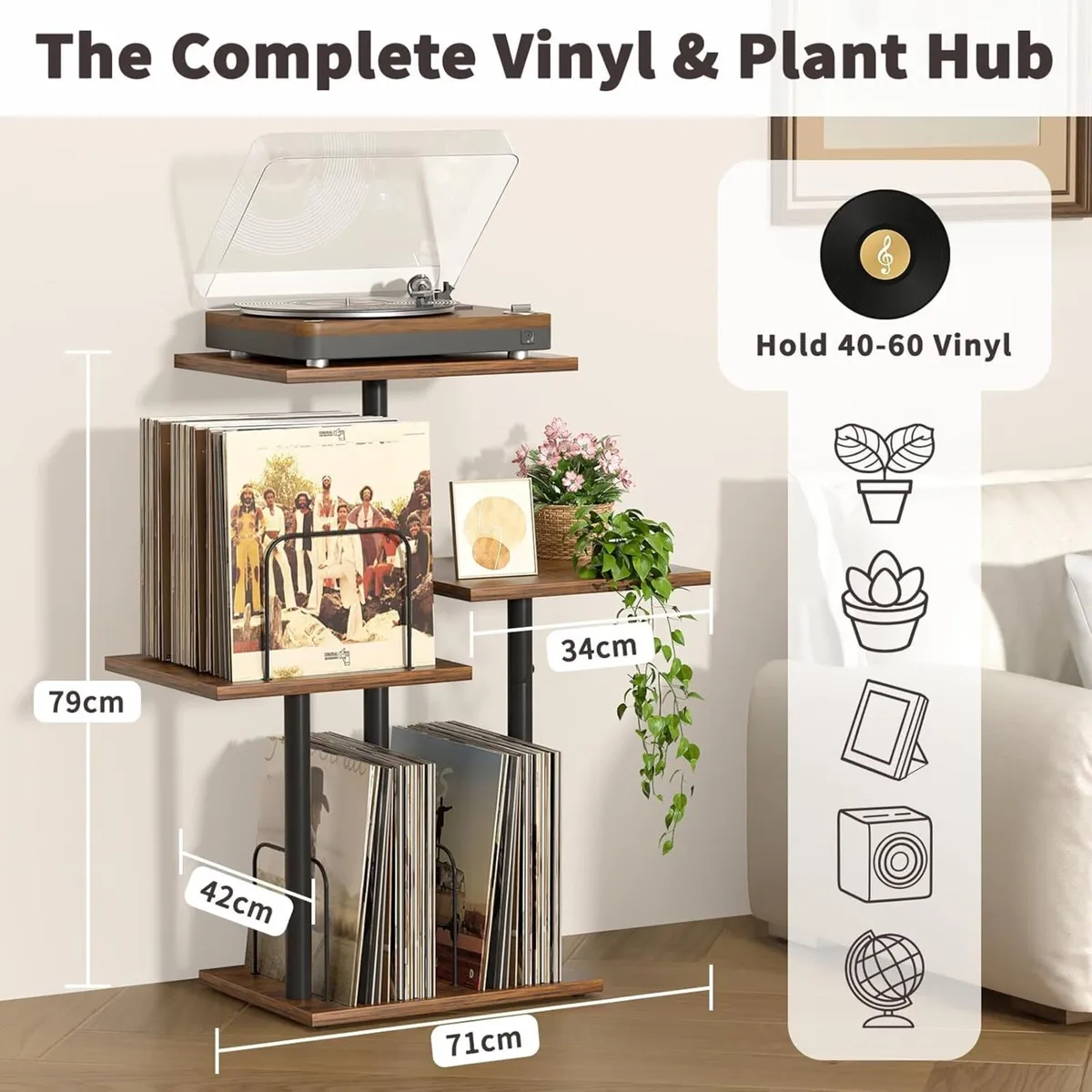 Botanical Record Player Stand with Vinyl Storage - Image 2