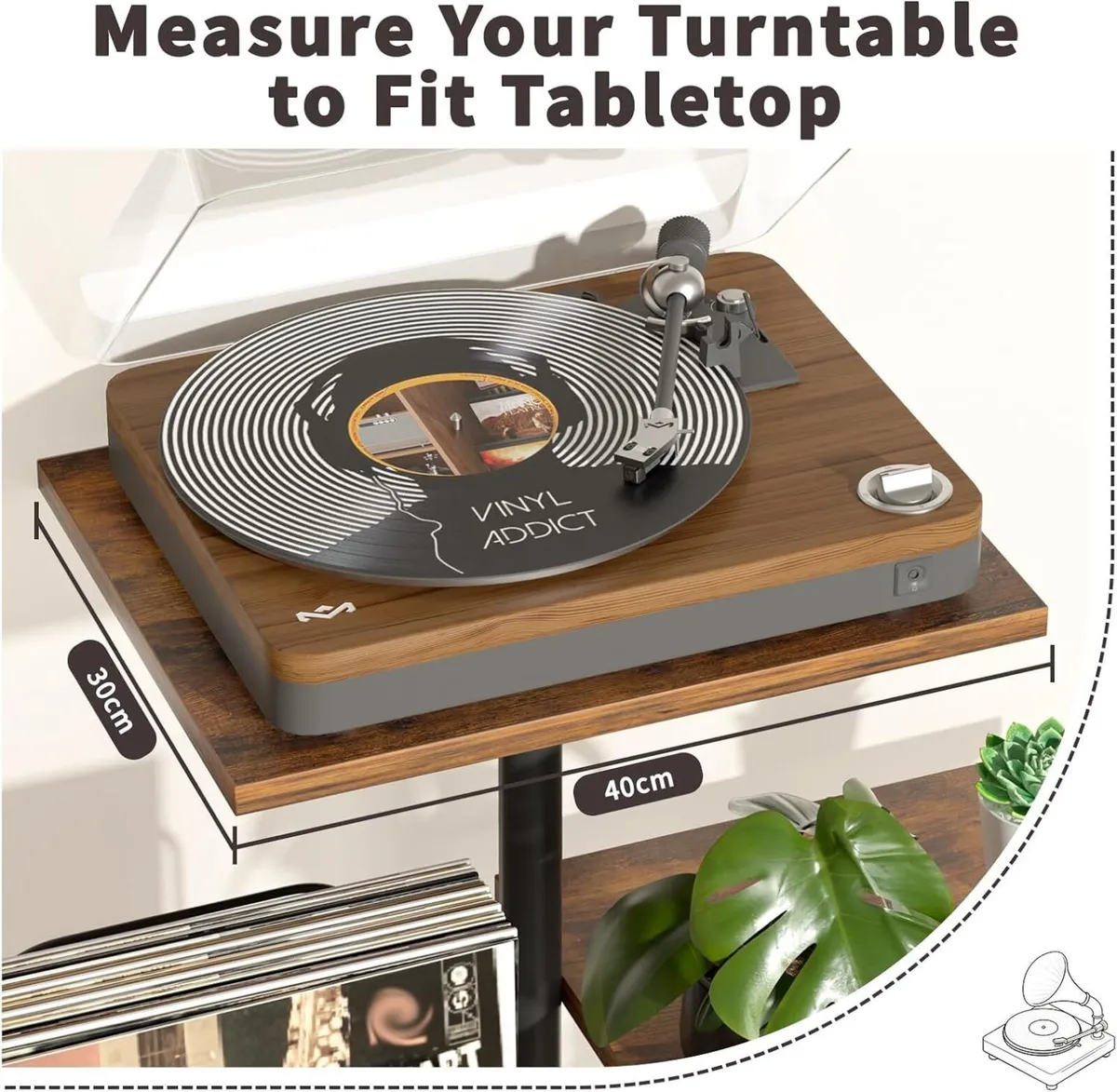 Botanical Record Player Stand with Vinyl Storage - Image 3