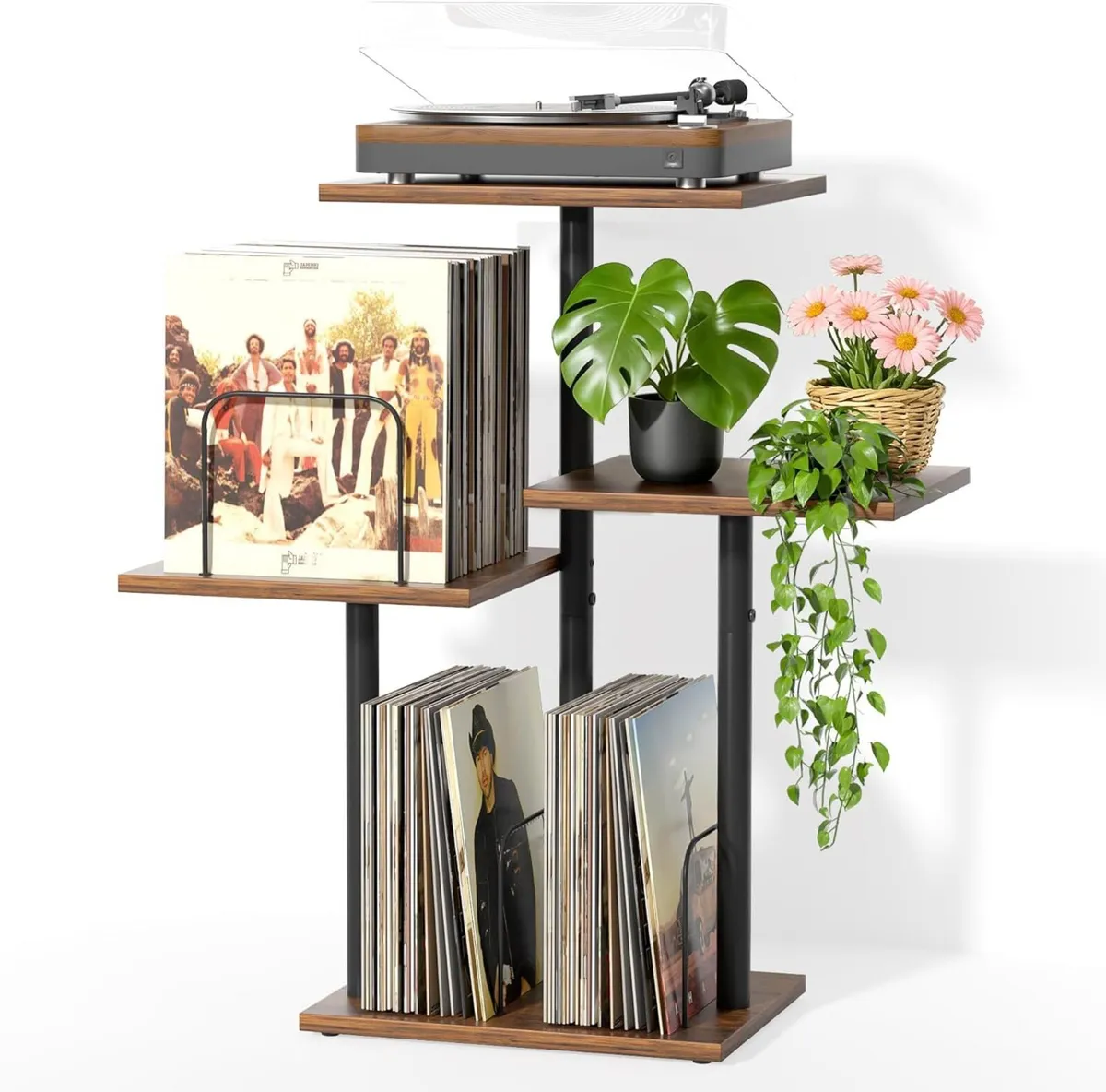 Botanical Record Player Stand with Vinyl Storage - Image 1