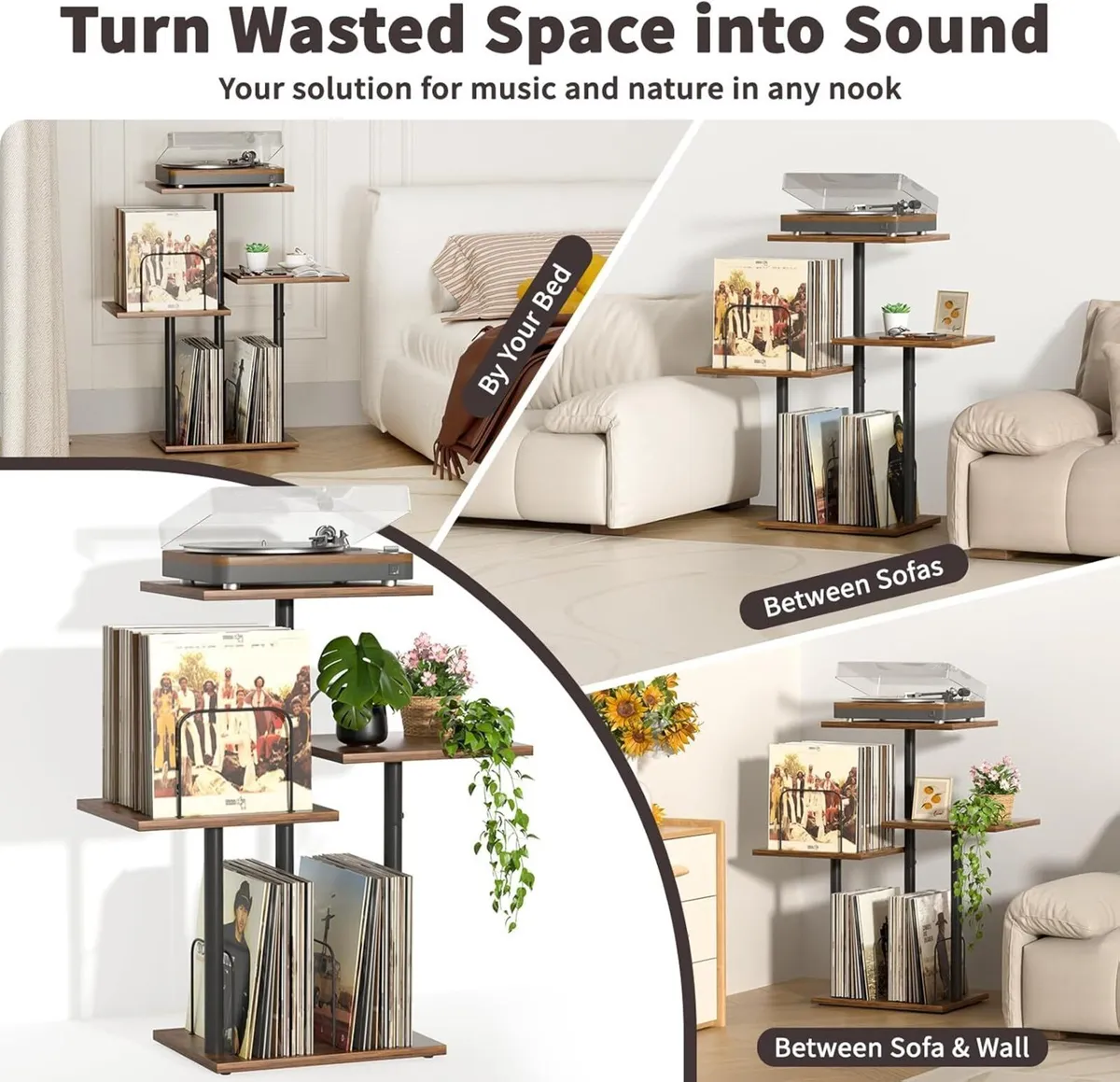 Botanical Record Player Stand with Vinyl Storage - Image 4