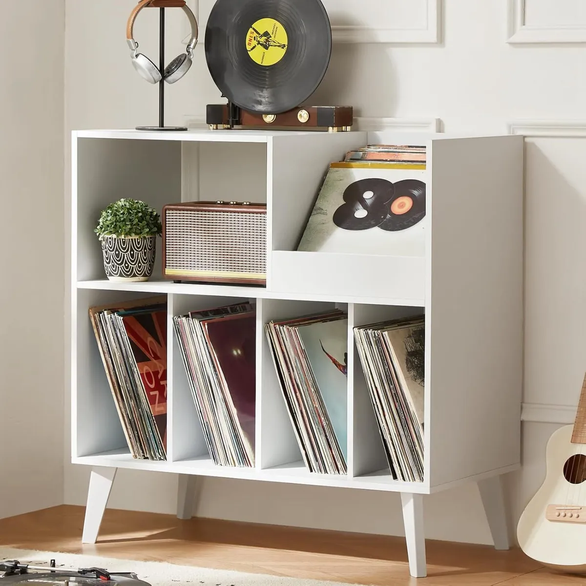 Large Vinyl Record Stand with 4 Shelves Retro - Image 1