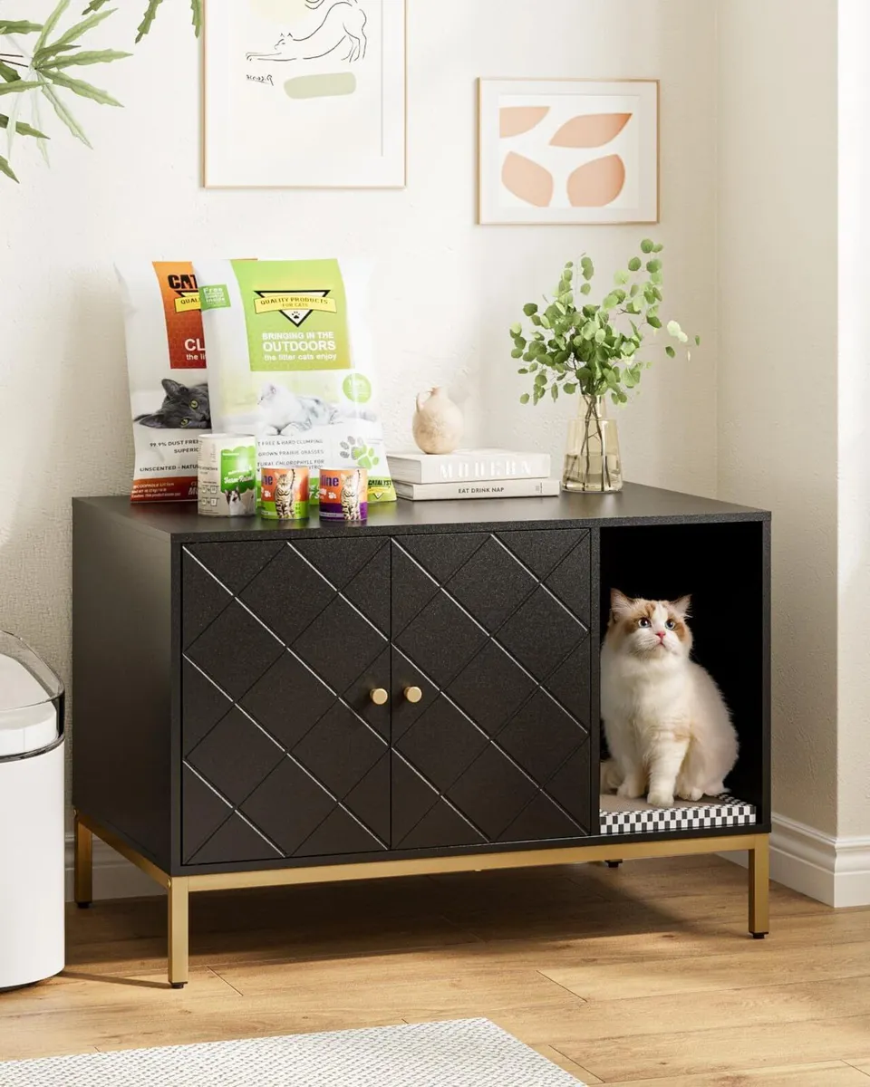 Cat Litter Box Enclosure Black Furniture Hidden - Image 1