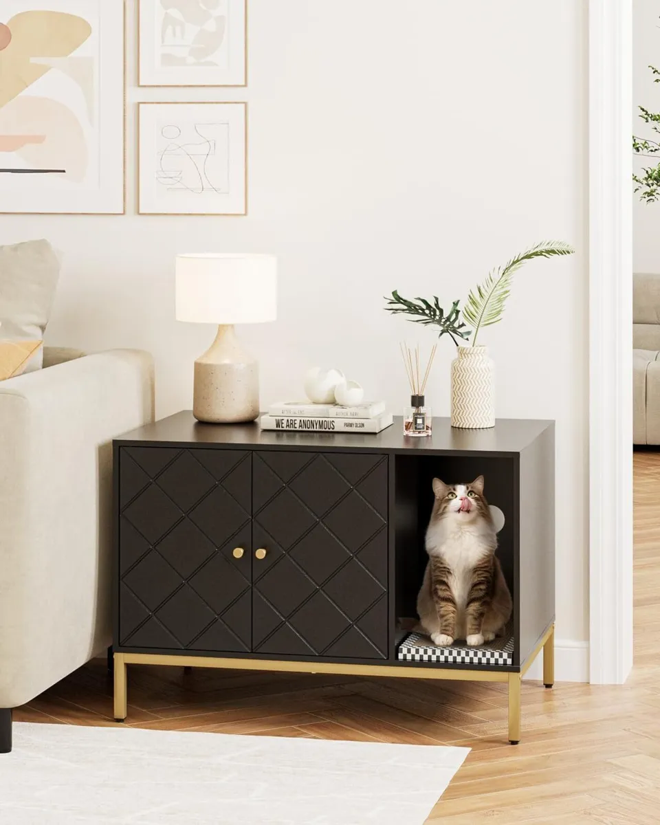 Cat Litter Box Enclosure Black Furniture Hidden - Image 2