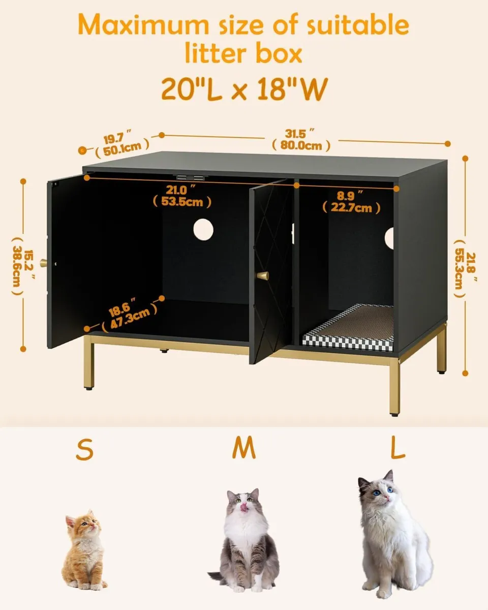 Cat Litter Box Enclosure Black Furniture Hidden - Image 3