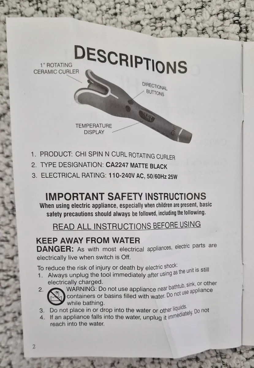 Chi Matt Black Spin N Curl Hair Curler - Brand New - Image 2