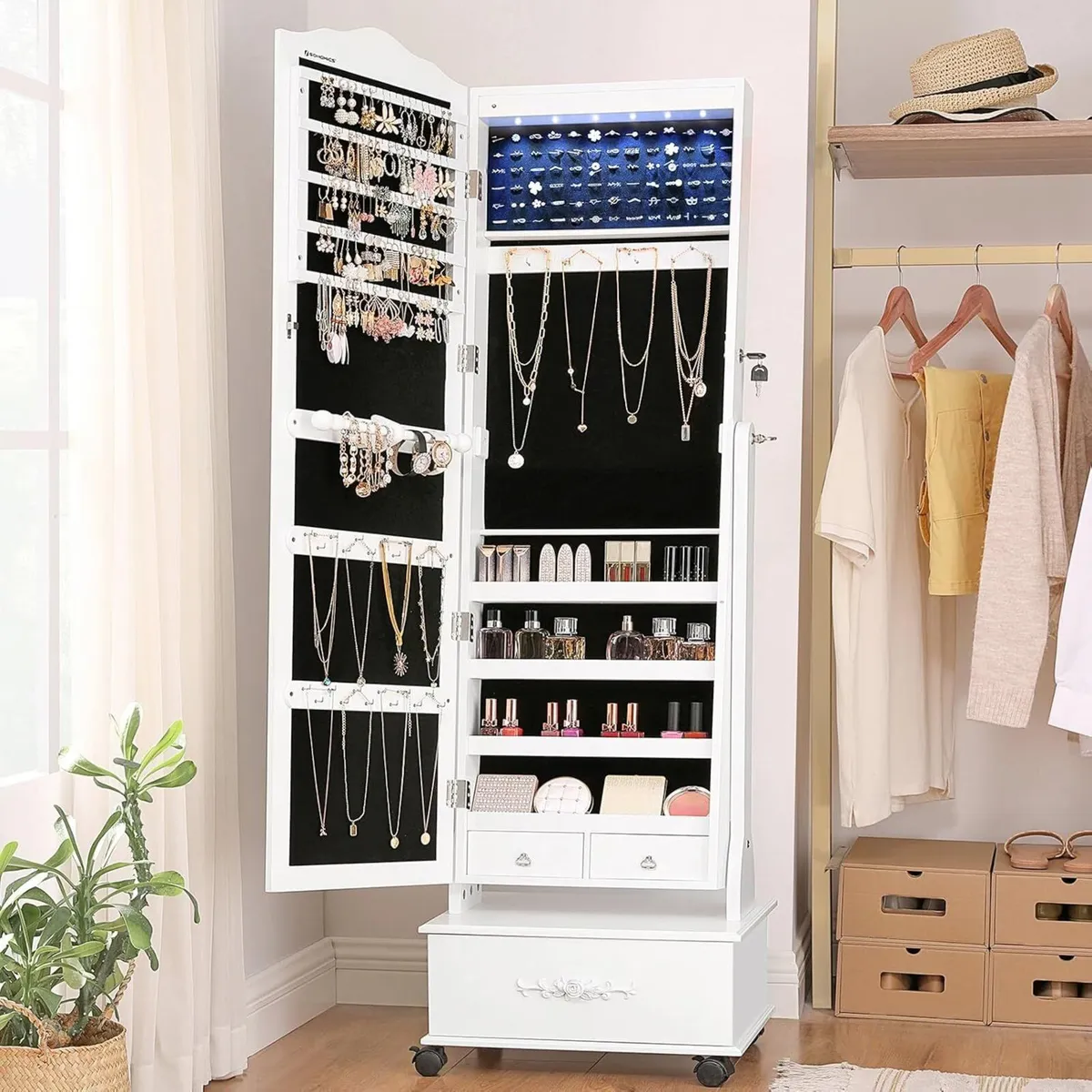 JBC61W Jewellery Cabinet with Wheels and LED - Image 2