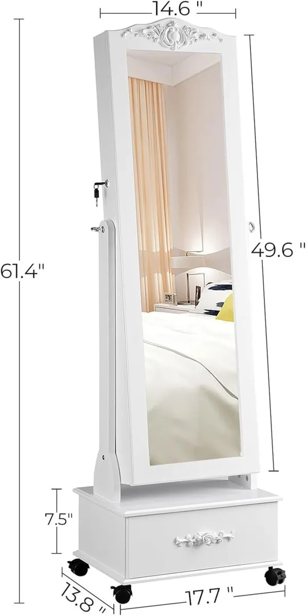 JBC61W Jewellery Cabinet with Wheels and LED - Image 3