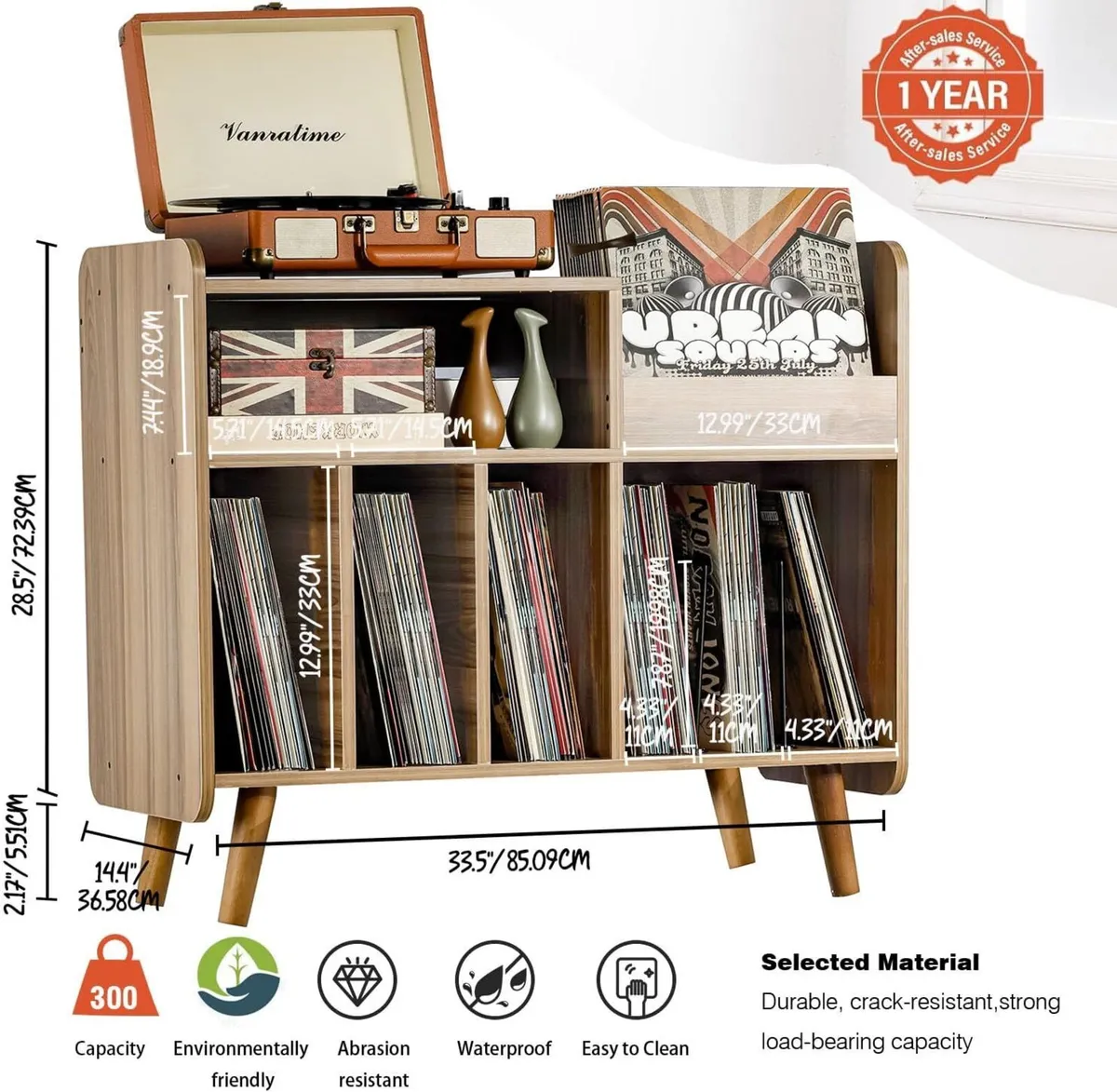 Record Player Stand Large Table Cabinet with Open - Image 3