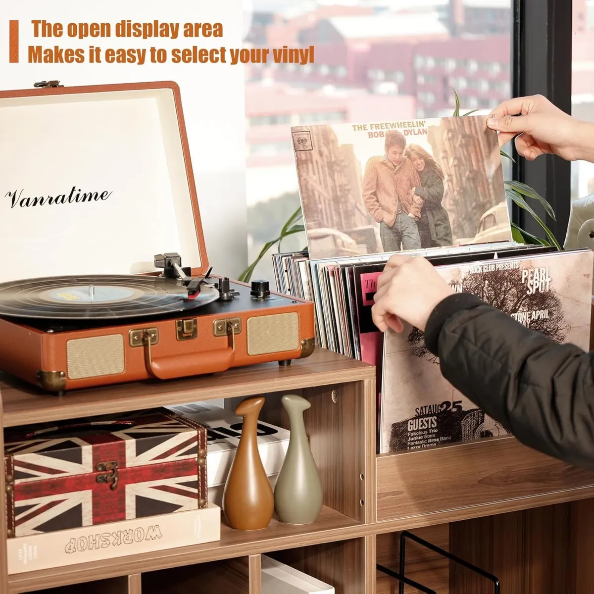 Record Player Stand Large Table Cabinet with Open - Image 4