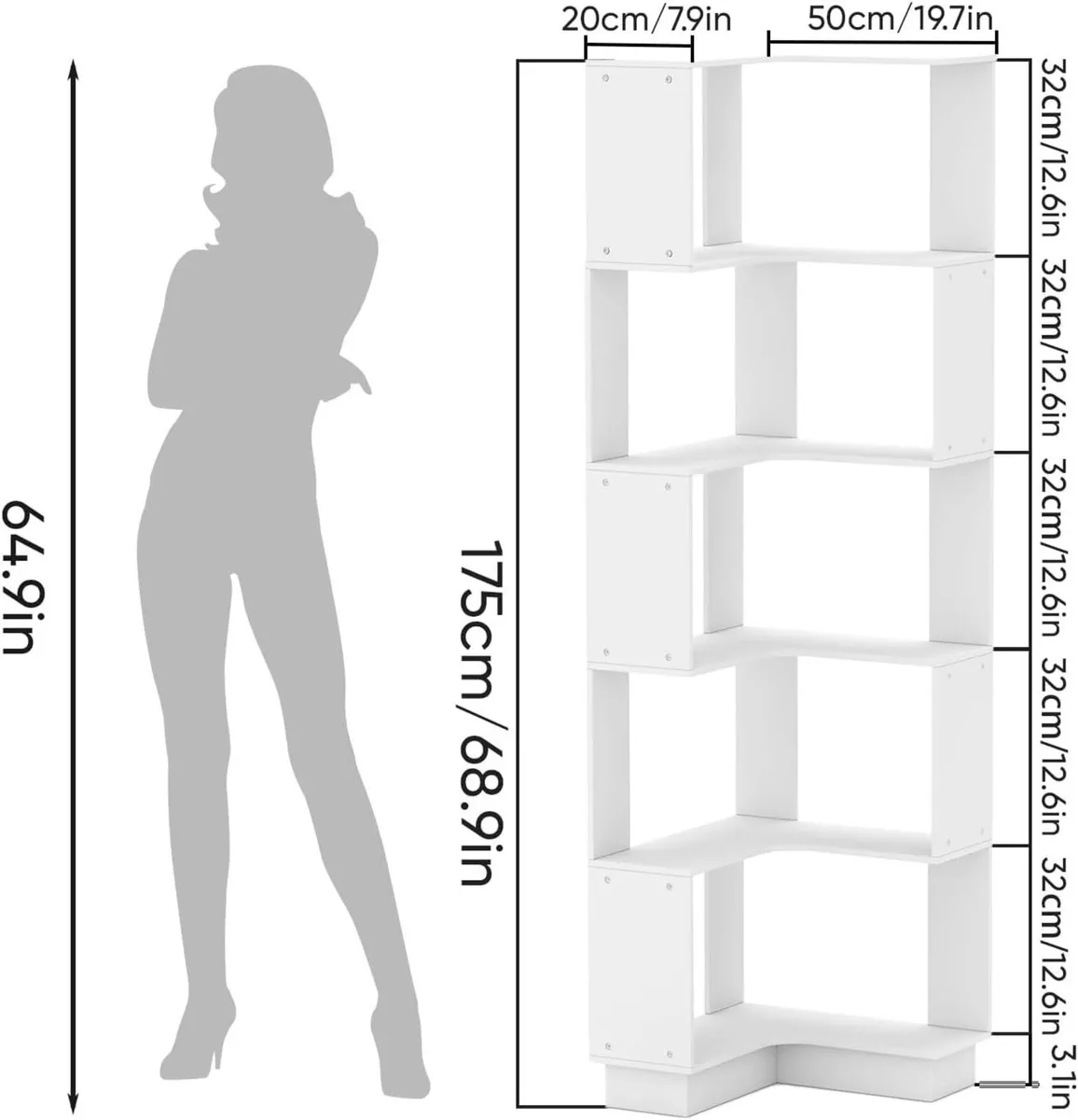 5-Tier Corner Bookcase Unit Freestanding Book - Image 3