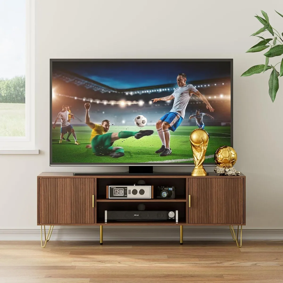 Black Wood TV Stand for up to 65 Inch 137cm Unit - Image 1