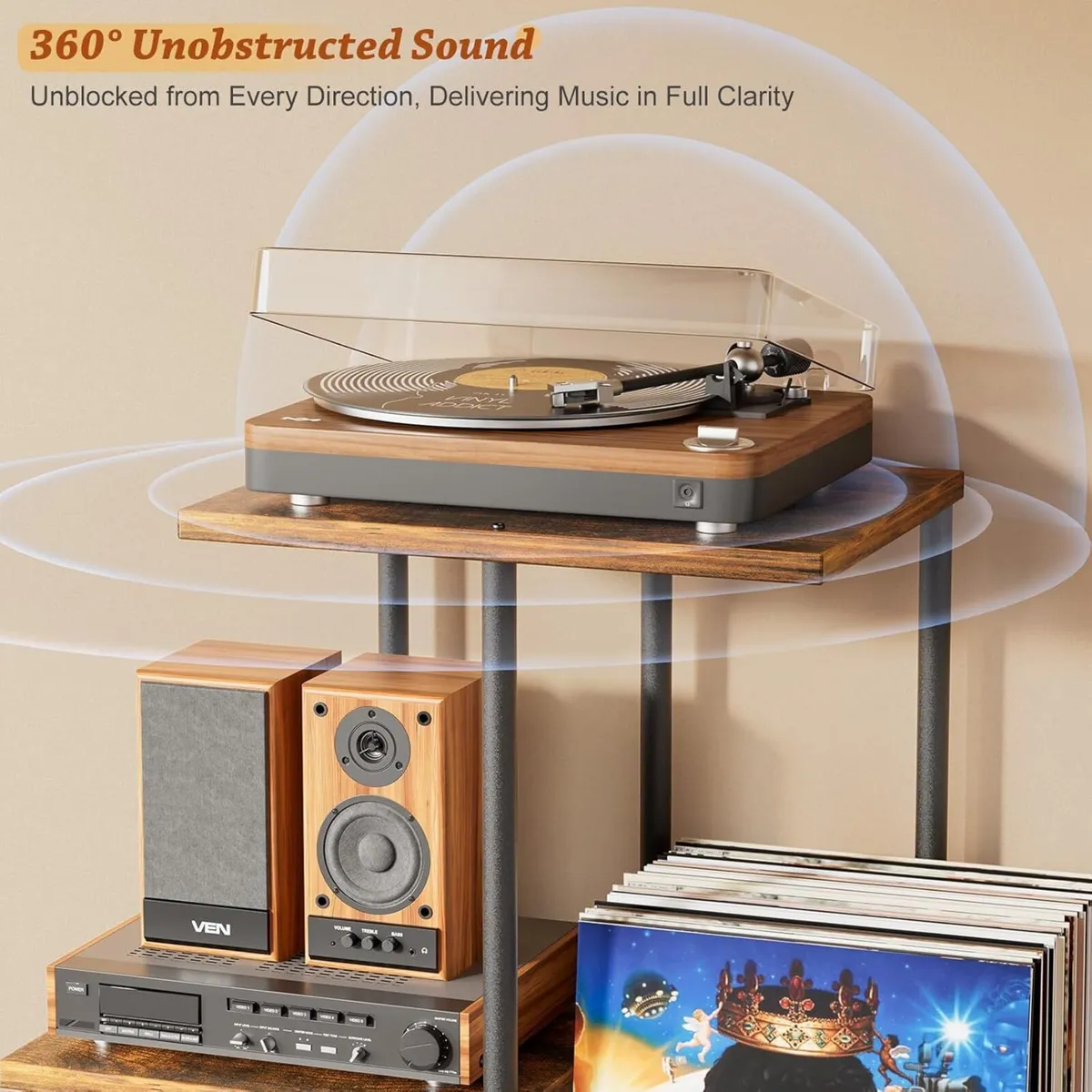 Record Player Stand with Vinyl Storage and - Image 3