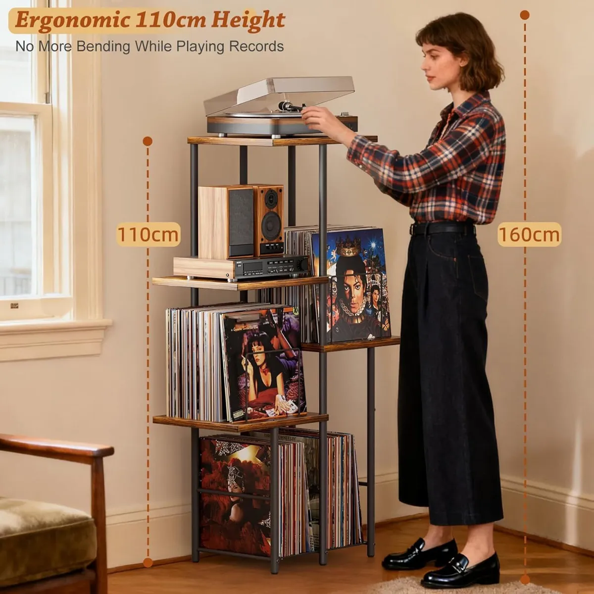 Record Player Stand with Vinyl Storage and - Image 2