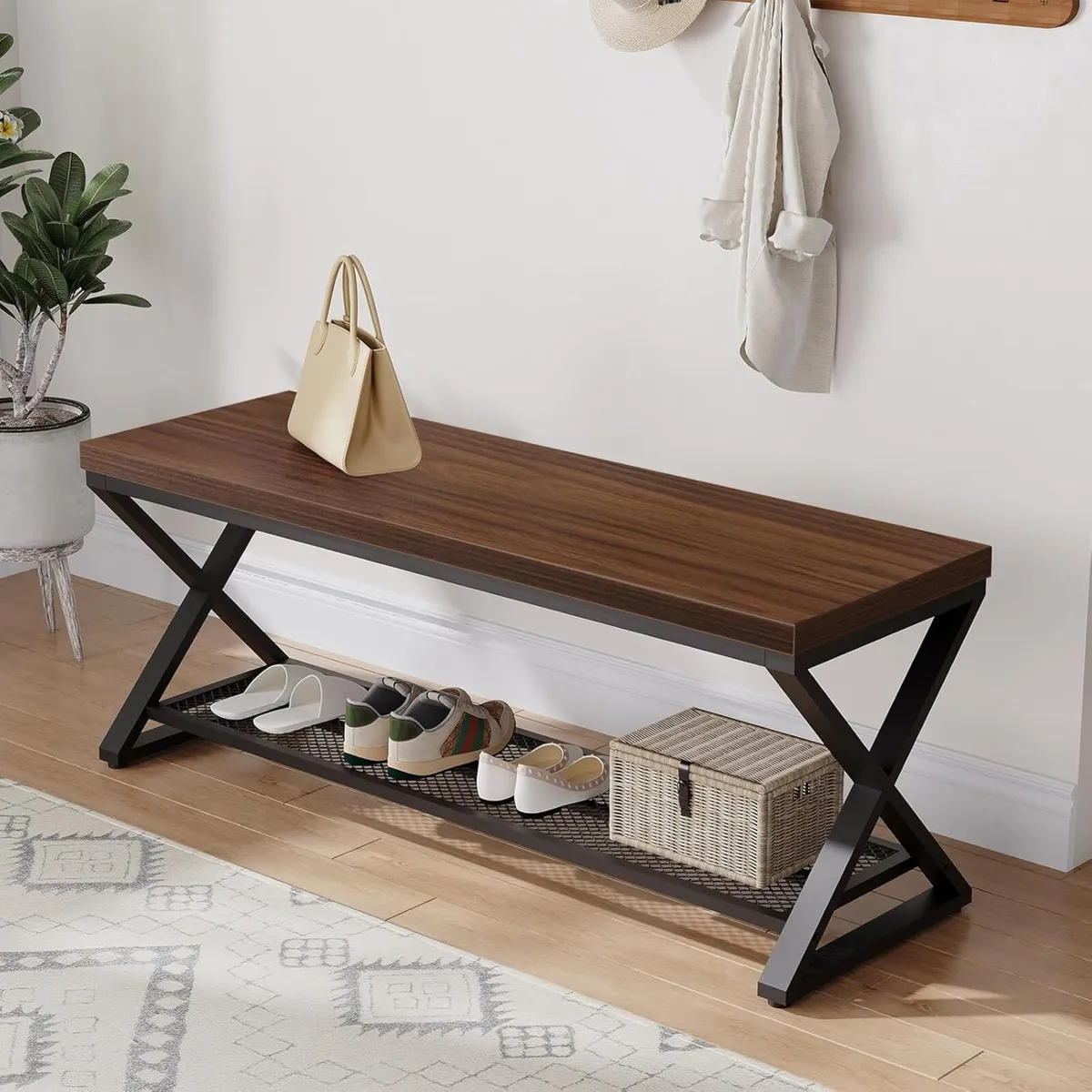 Entryway Shoe Rack with Storage Wood and Metal - Image 1