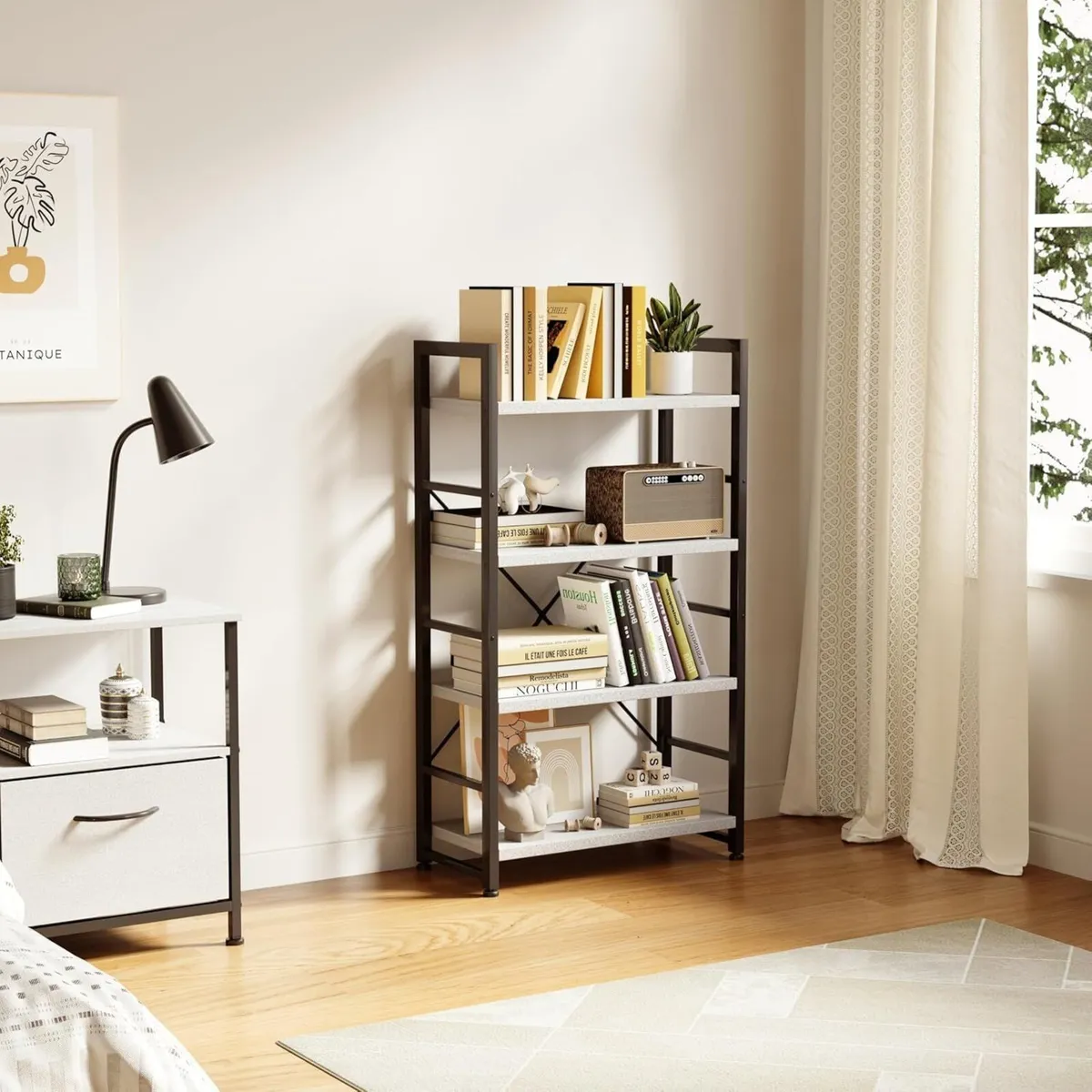 Industrial Bookshelf 4-Tier 24inch White Shelving - Image 4