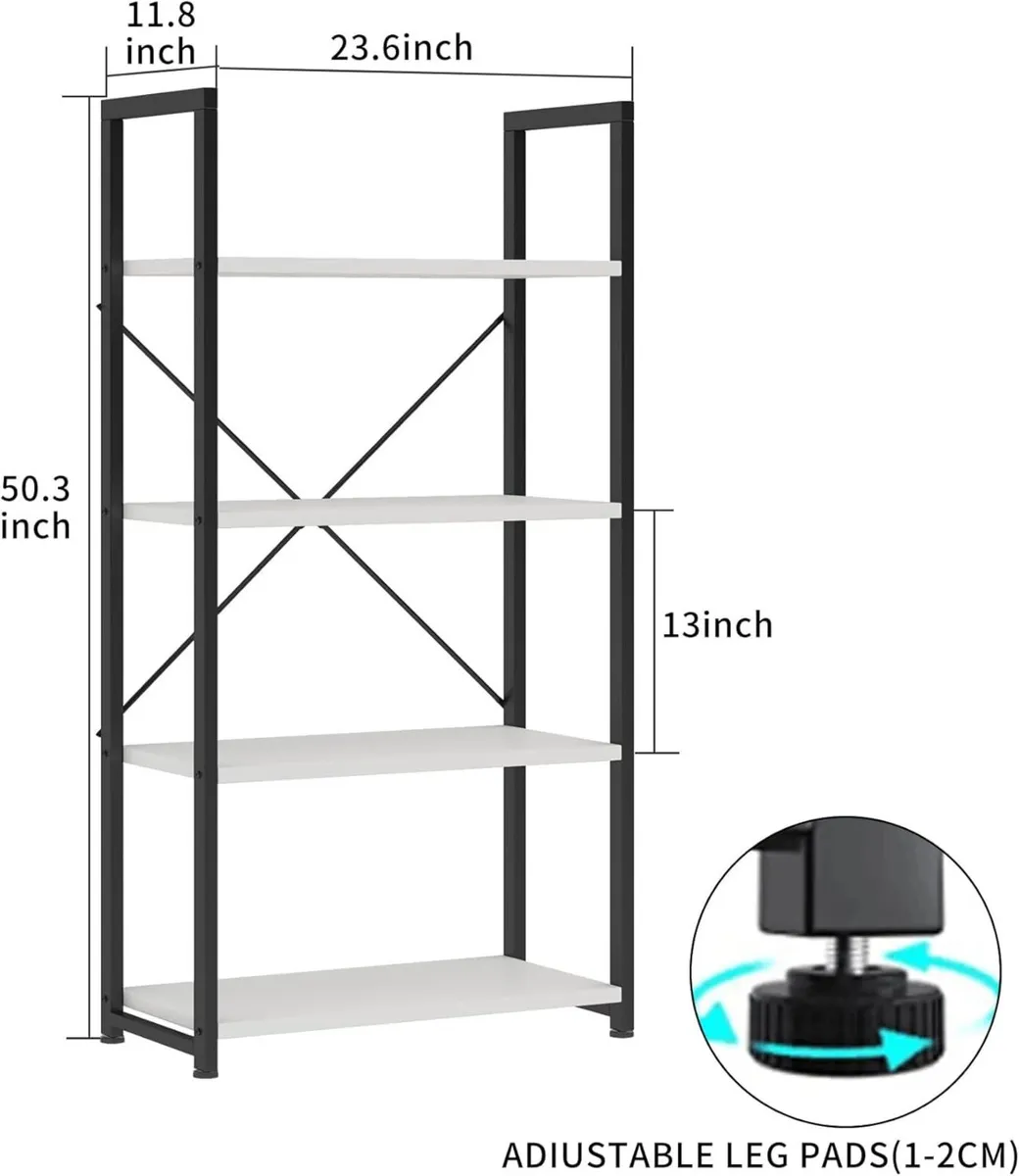 Industrial Bookshelf 4-Tier 24inch White Shelving - Image 2