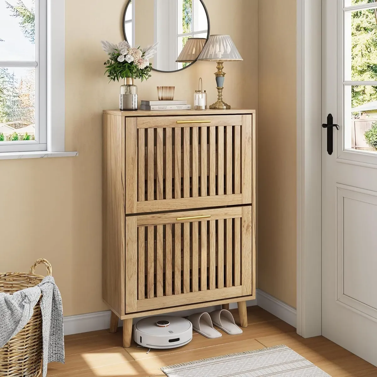 Shoe Cabinet with 2 Flip Louvered Drawers - Image 1