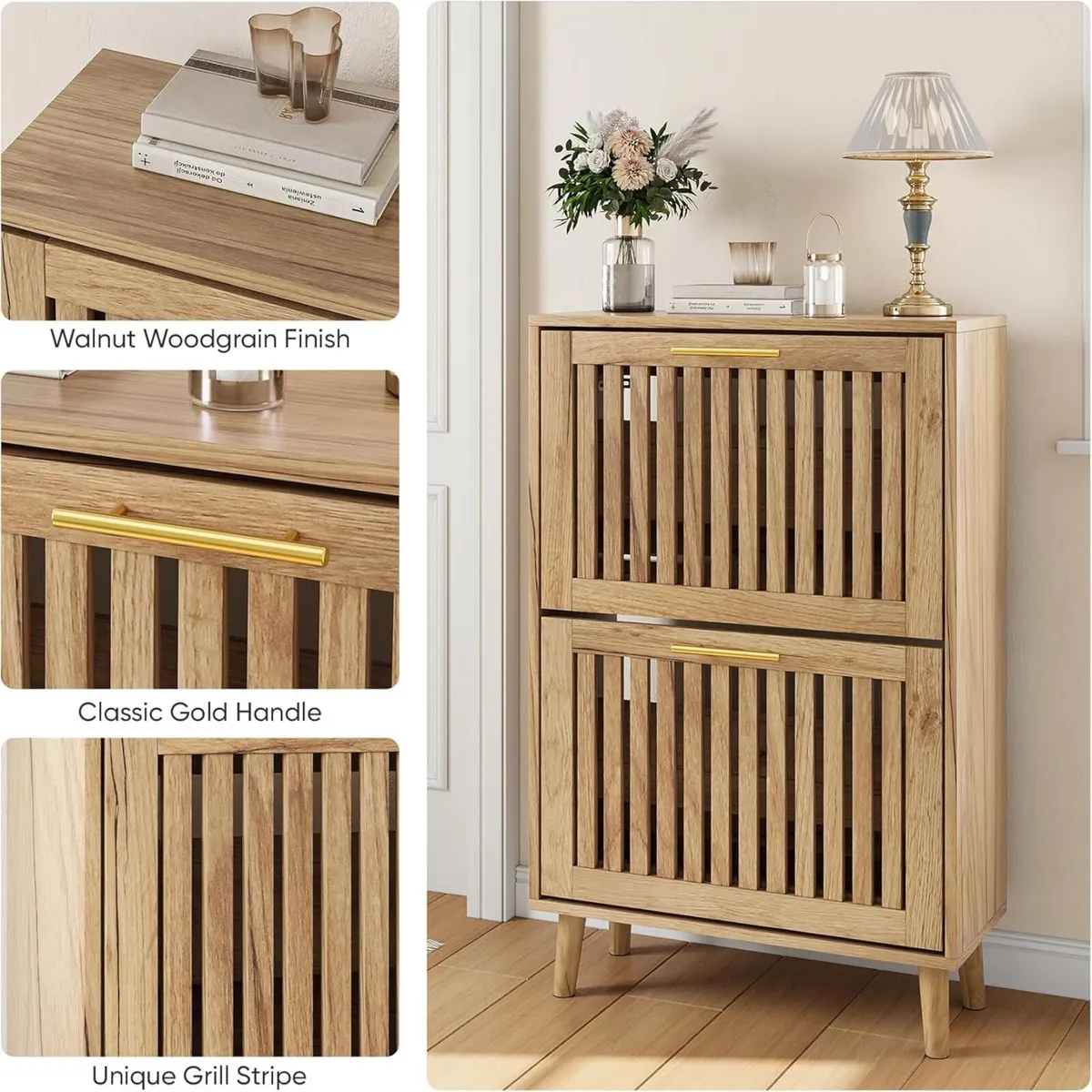 Shoe Cabinet with 2 Flip Louvered Drawers - Image 3