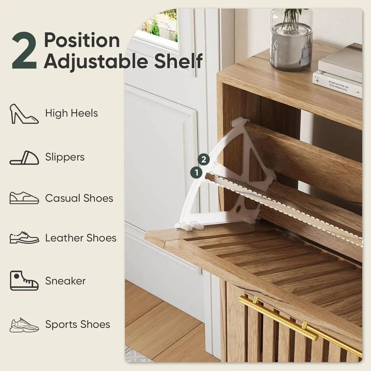 Shoe Cabinet with 2 Flip Louvered Drawers - Image 4