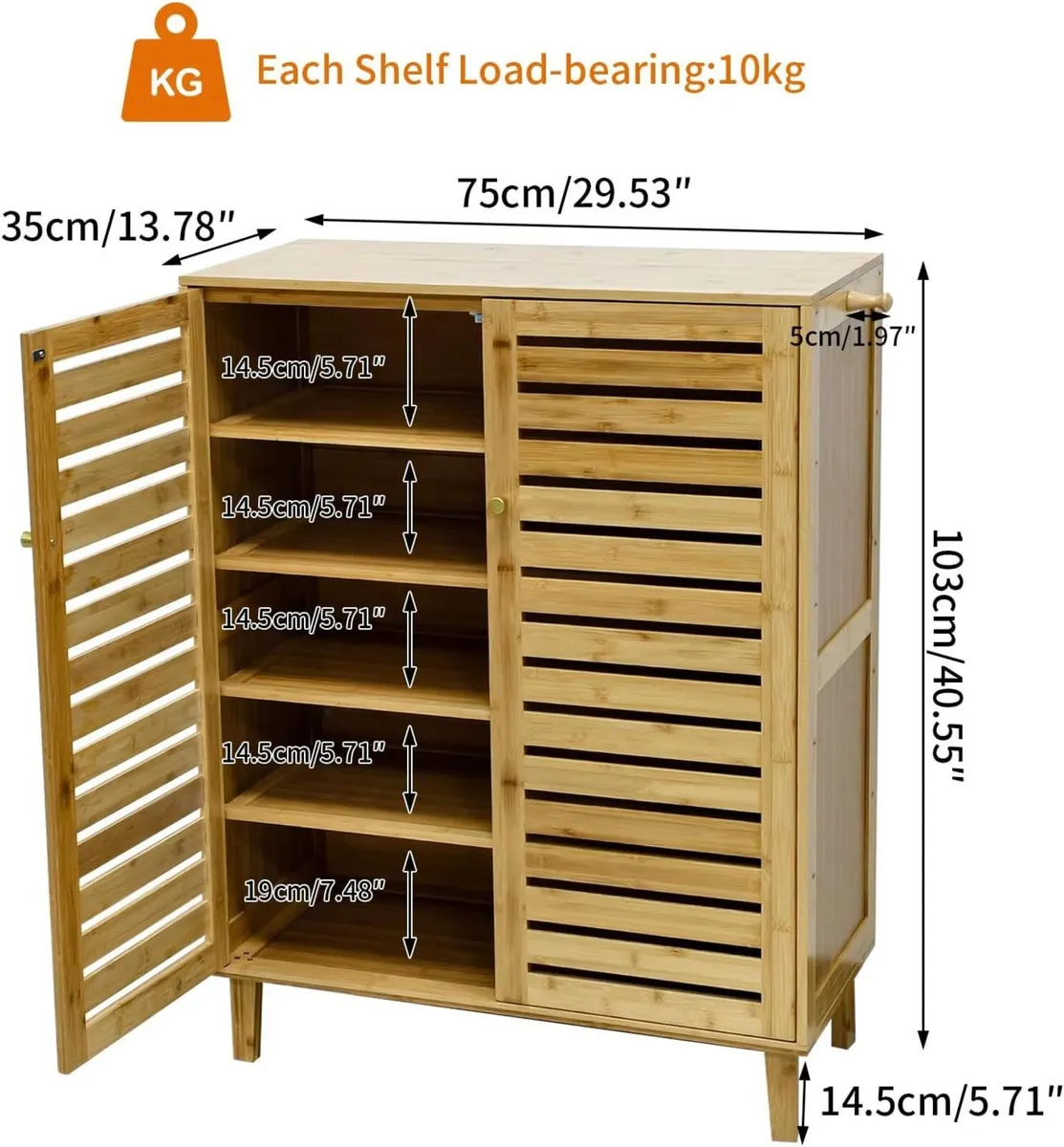 Bamboo Shoe Storage Cabinet with 5-Tier Shelves - Image 2