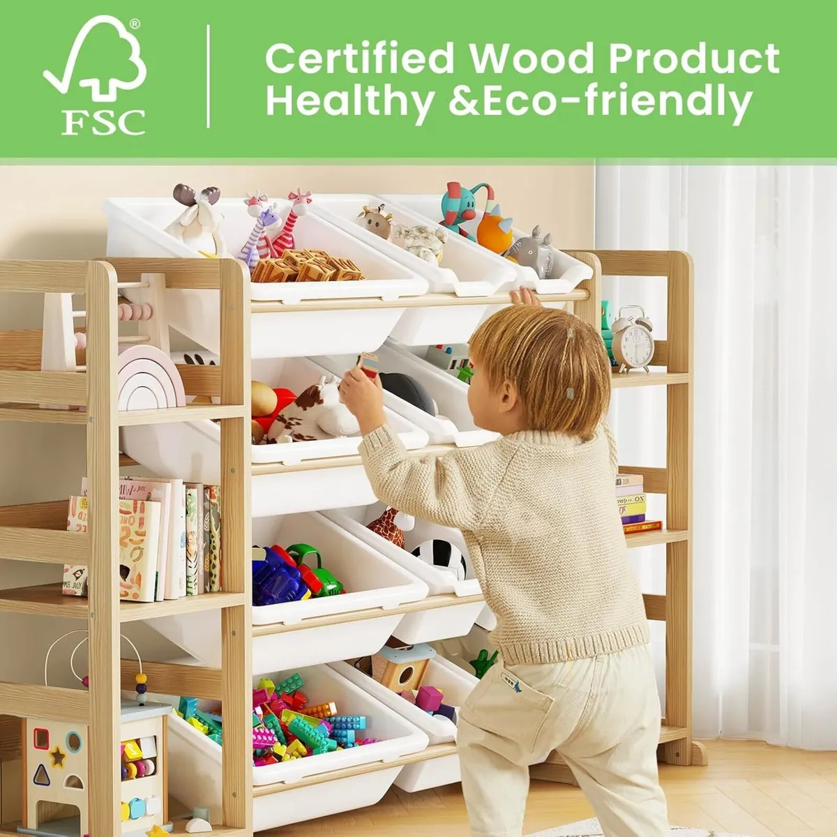 Extra Large Toy Storage - Organizer Wooden with 6 - Image 4