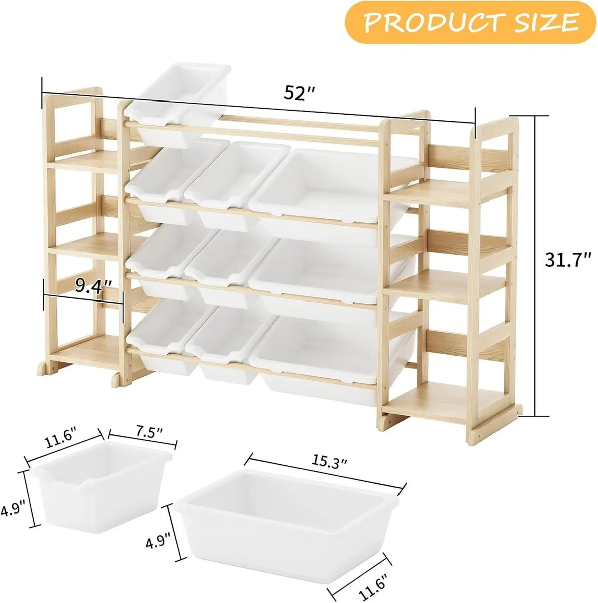 Extra Large Toy Storage - Organizer Wooden with 6 - Image 2