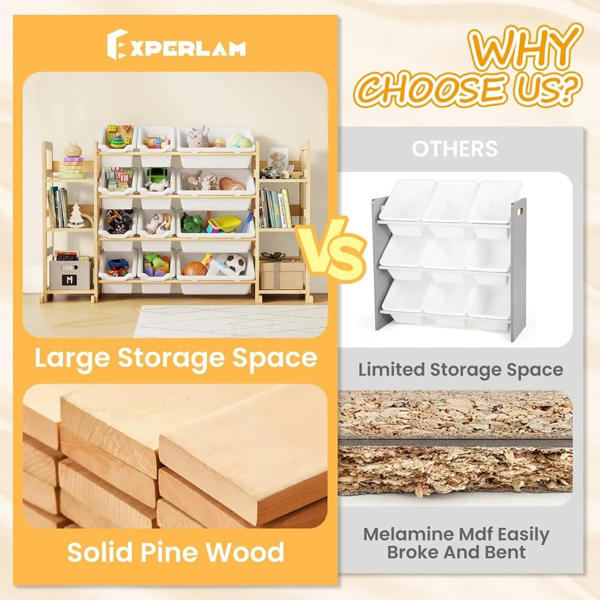 Extra Large Toy Storage - Organizer Wooden with 6 - Image 3