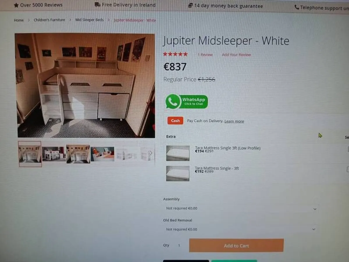 High sleeper bed and Emma single mattress - Image 4