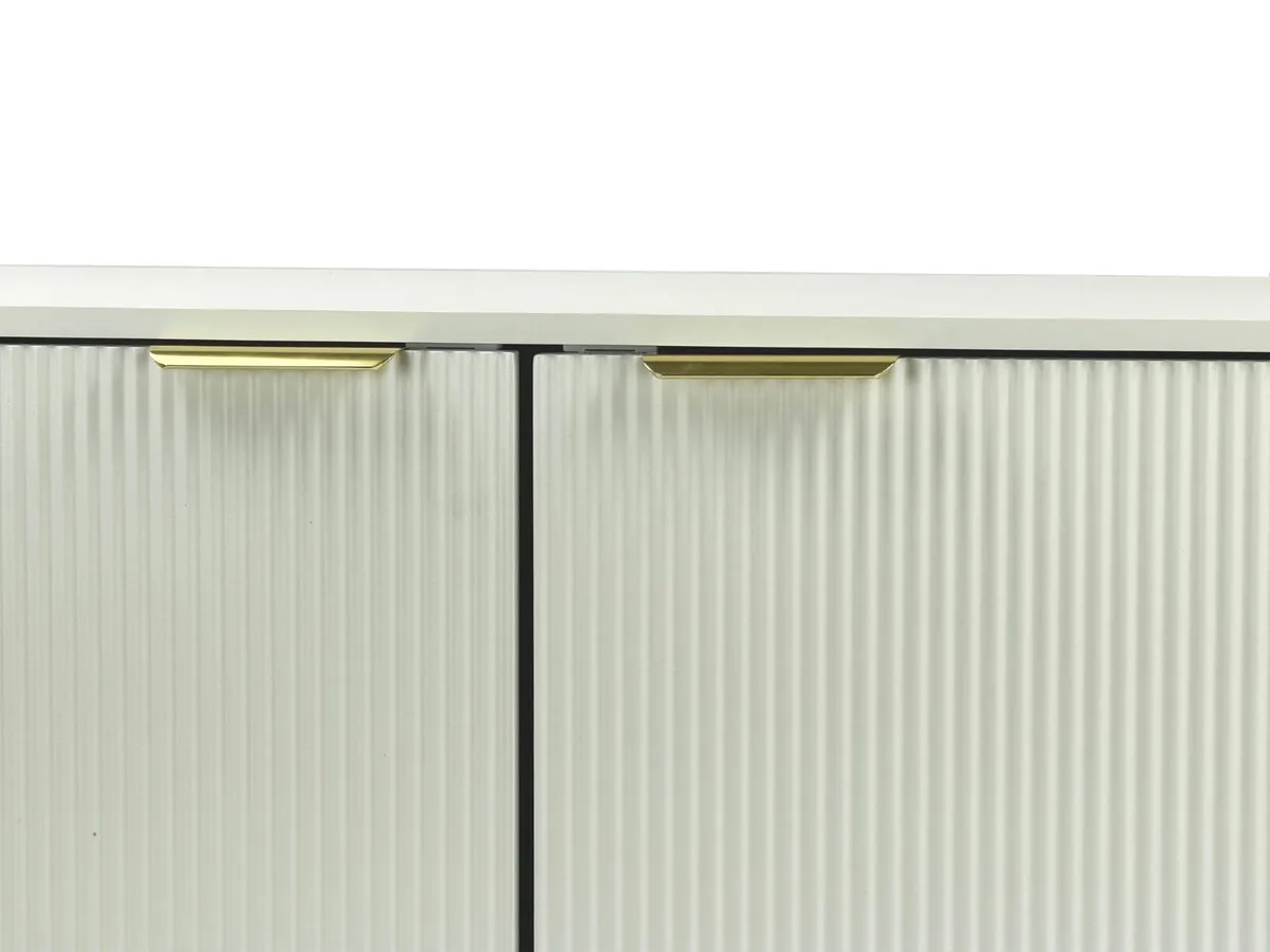 Modern White TV Unit 150cm Ribbed Doors Gold Legs - Image 3