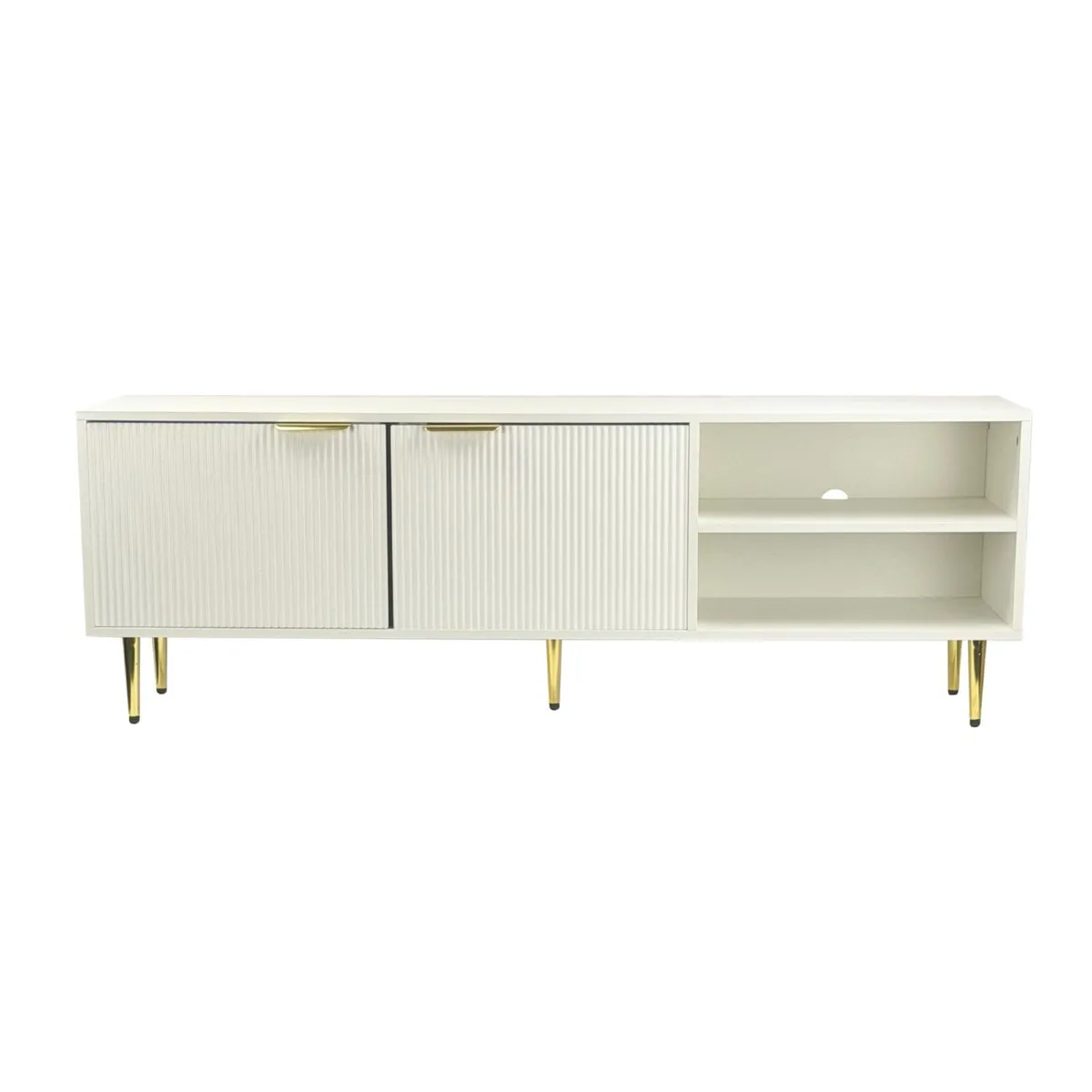 Modern White TV Unit 150cm Ribbed Doors Gold Legs - Image 4