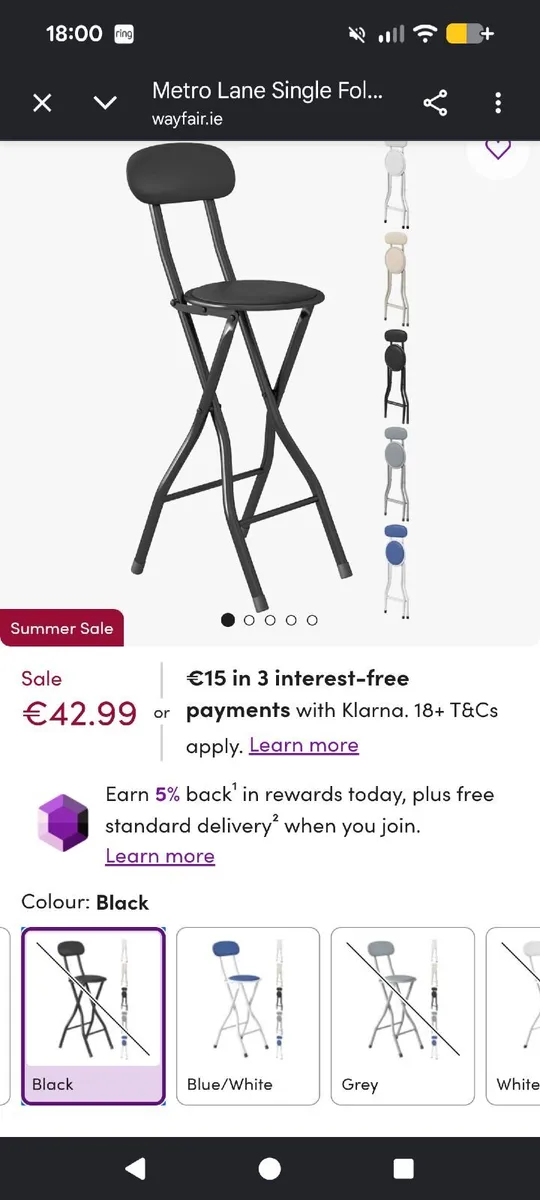 4 x Black Foldable Counter Stools with Metal Frame - Image 2