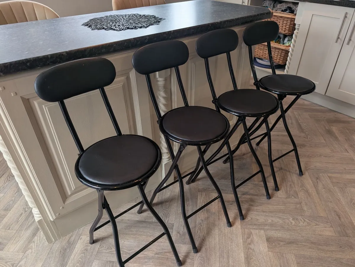 4 x Black Foldable Counter Stools with Metal Frame - Image 1