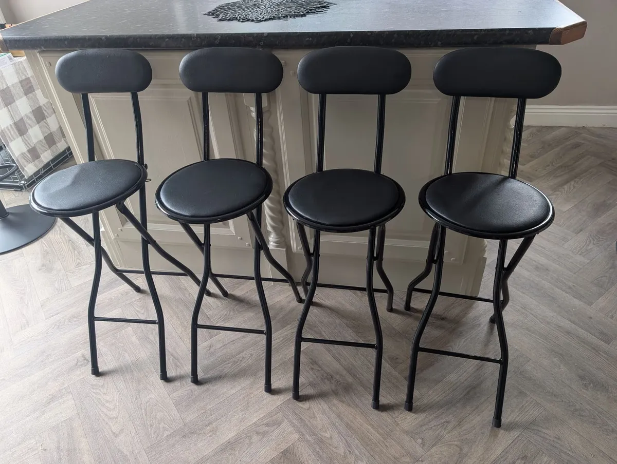 4 x Black Foldable Counter Stools with Metal Frame - Image 4