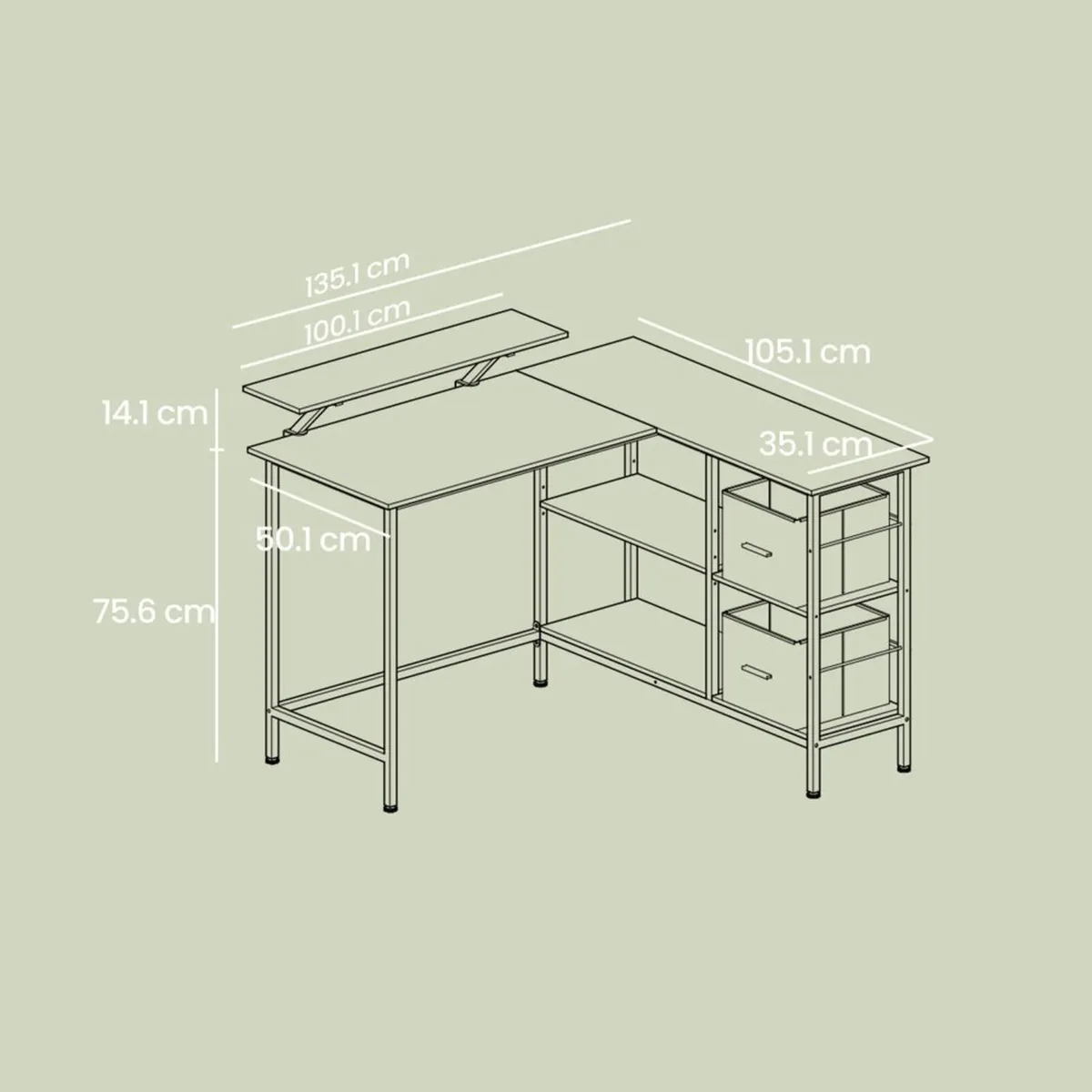 L-Shaped Corner Desk with Drawers & Monitor Shelf - Image 3