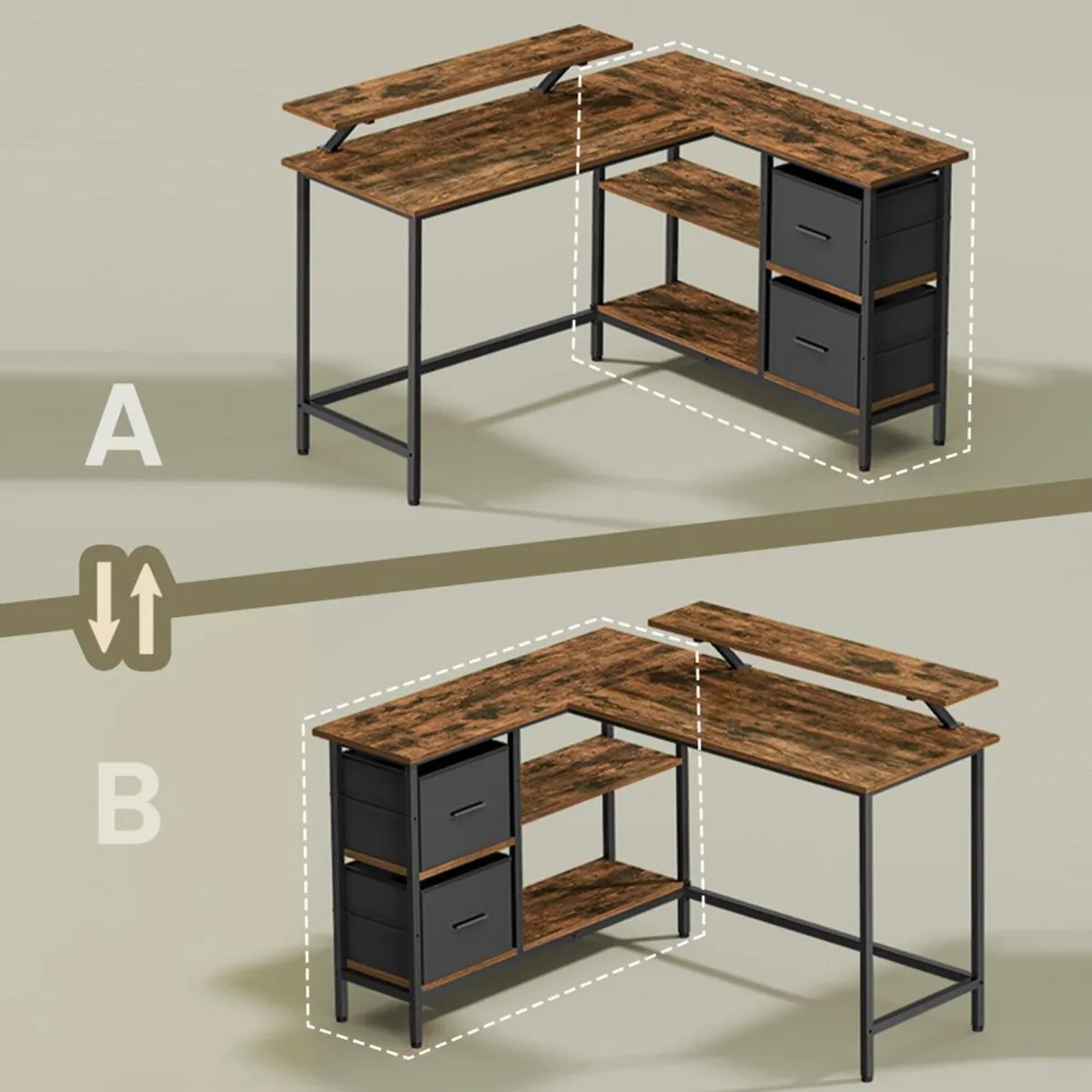 L-Shaped Corner Desk with Drawers & Monitor Shelf - Image 4