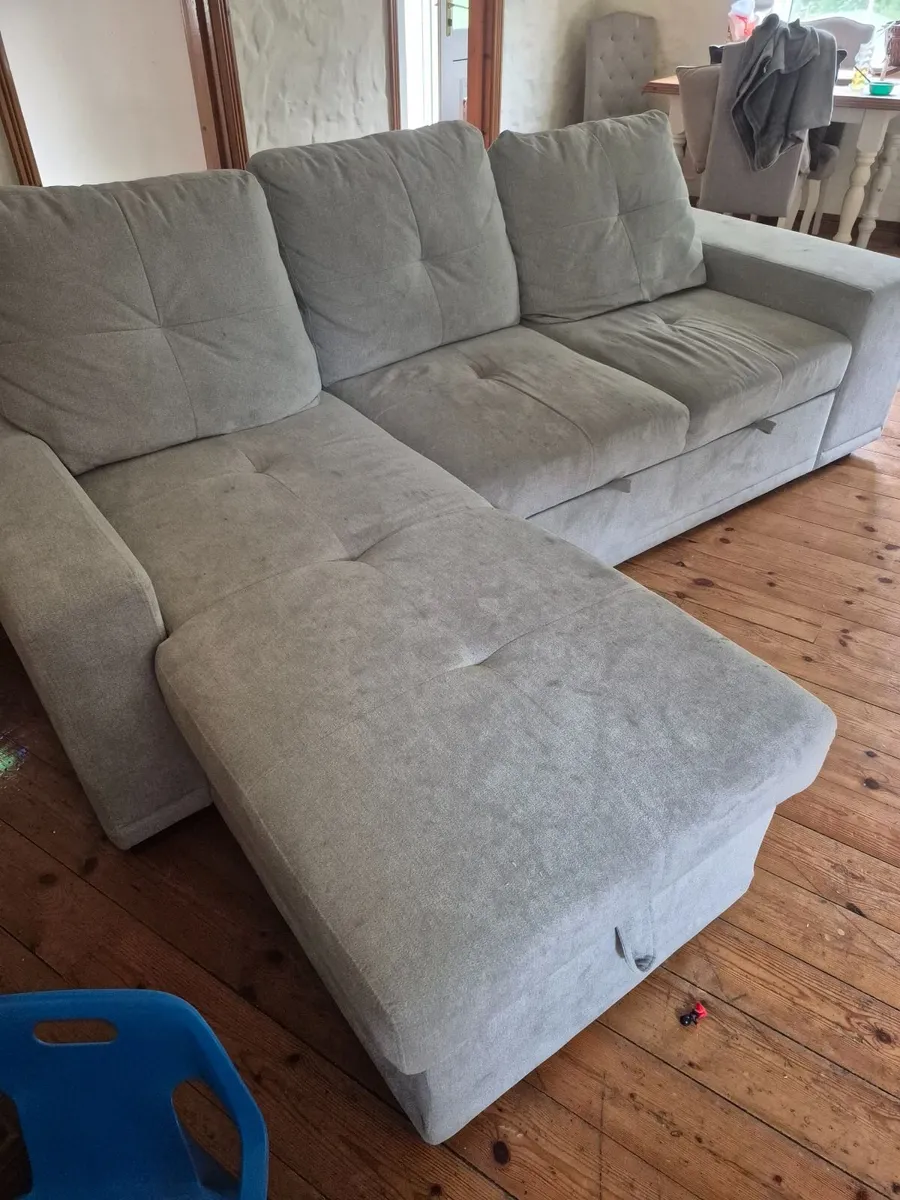 Sofa bed with storage and two stools - Image 1