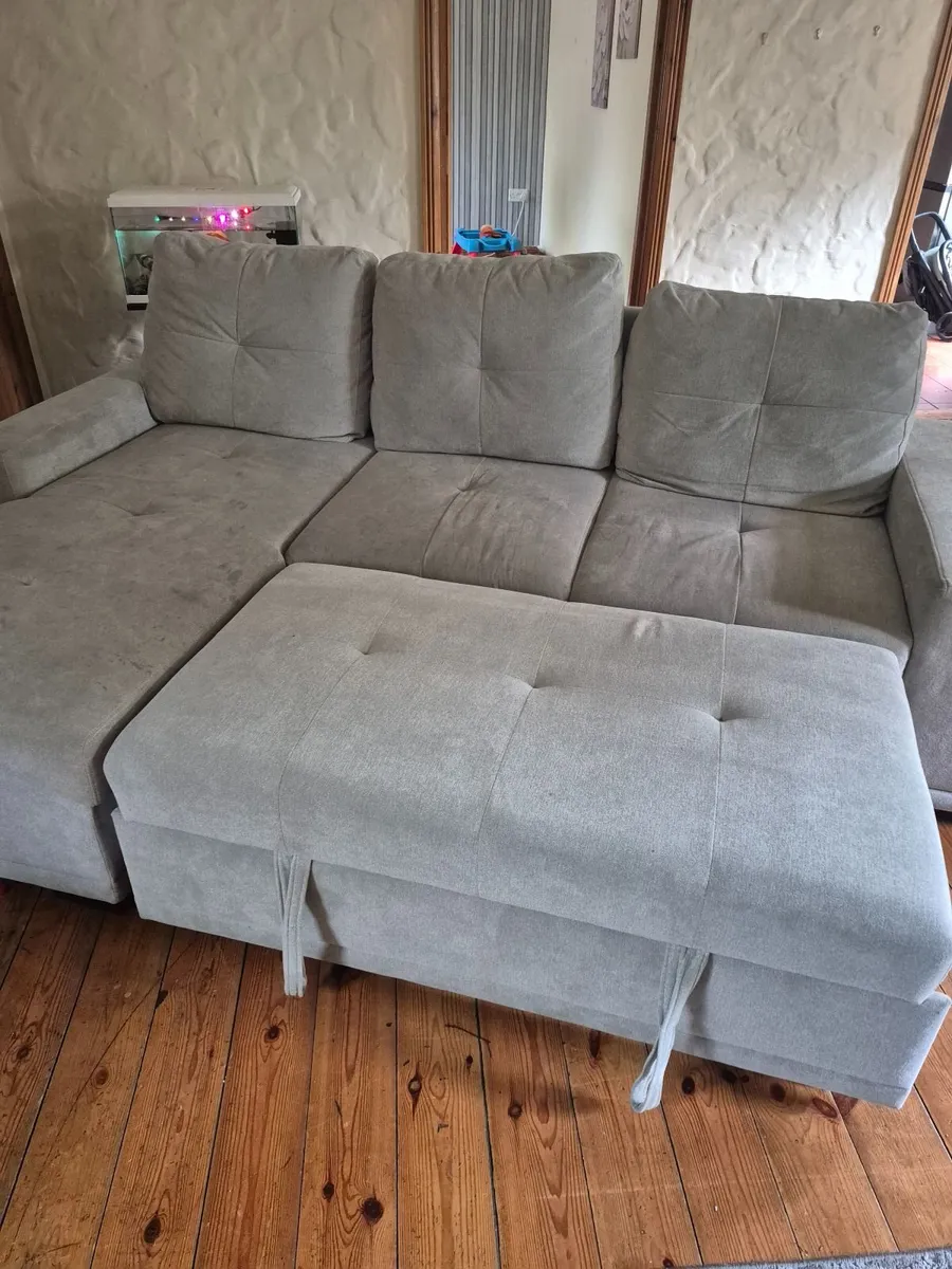 Sofa bed with storage and two stools - Image 3
