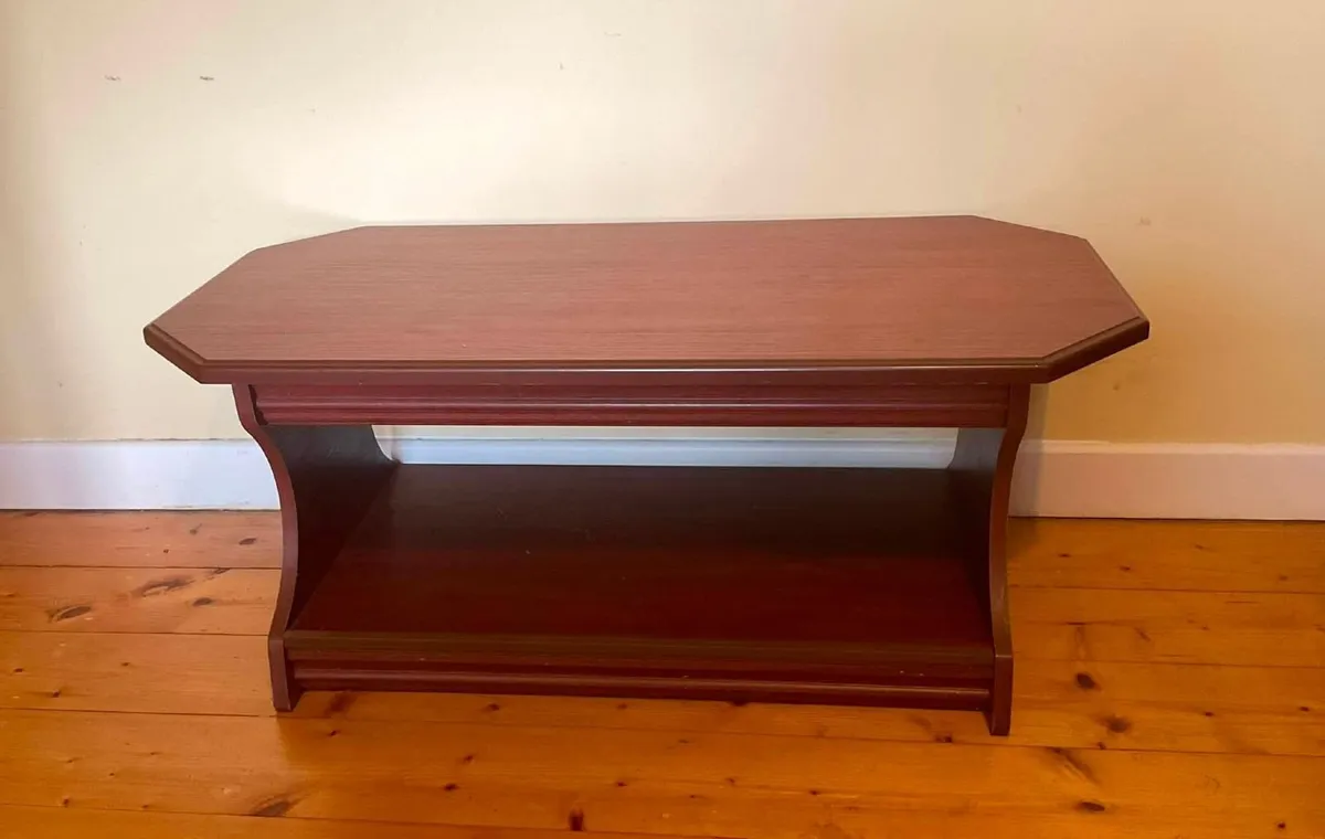 Elegant Dark Wood Coffee Table with Storage Shelf - Image 1