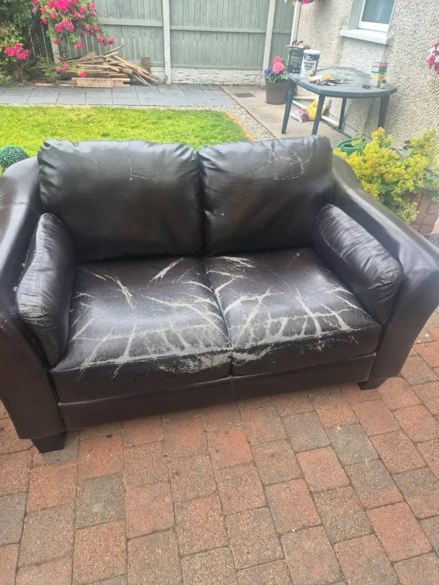 2 Seater Brown Leatherette Couch Free to take away - Image 1
