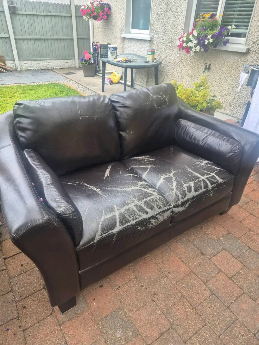 2 Seater Brown Leatherette Couch Free to take away - Image 3