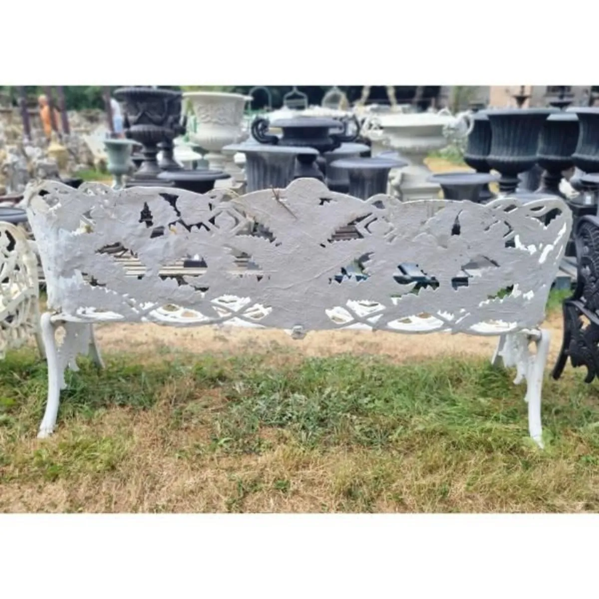 Bench Large Fern & Leaf Cast Iron White CH R 713 W - Image 2