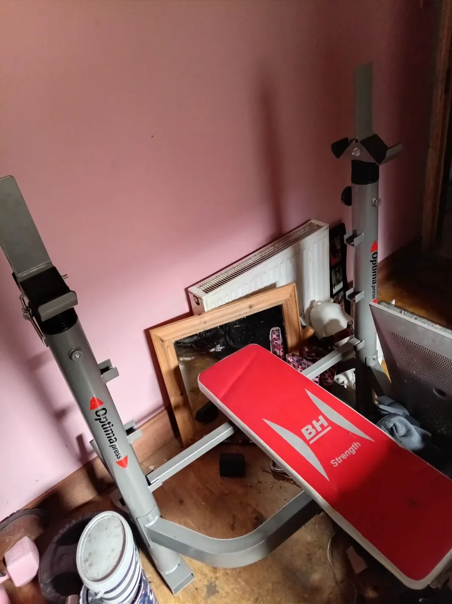 Olympic bench and 7ft bar and dumbbells stepper nd - Image 1