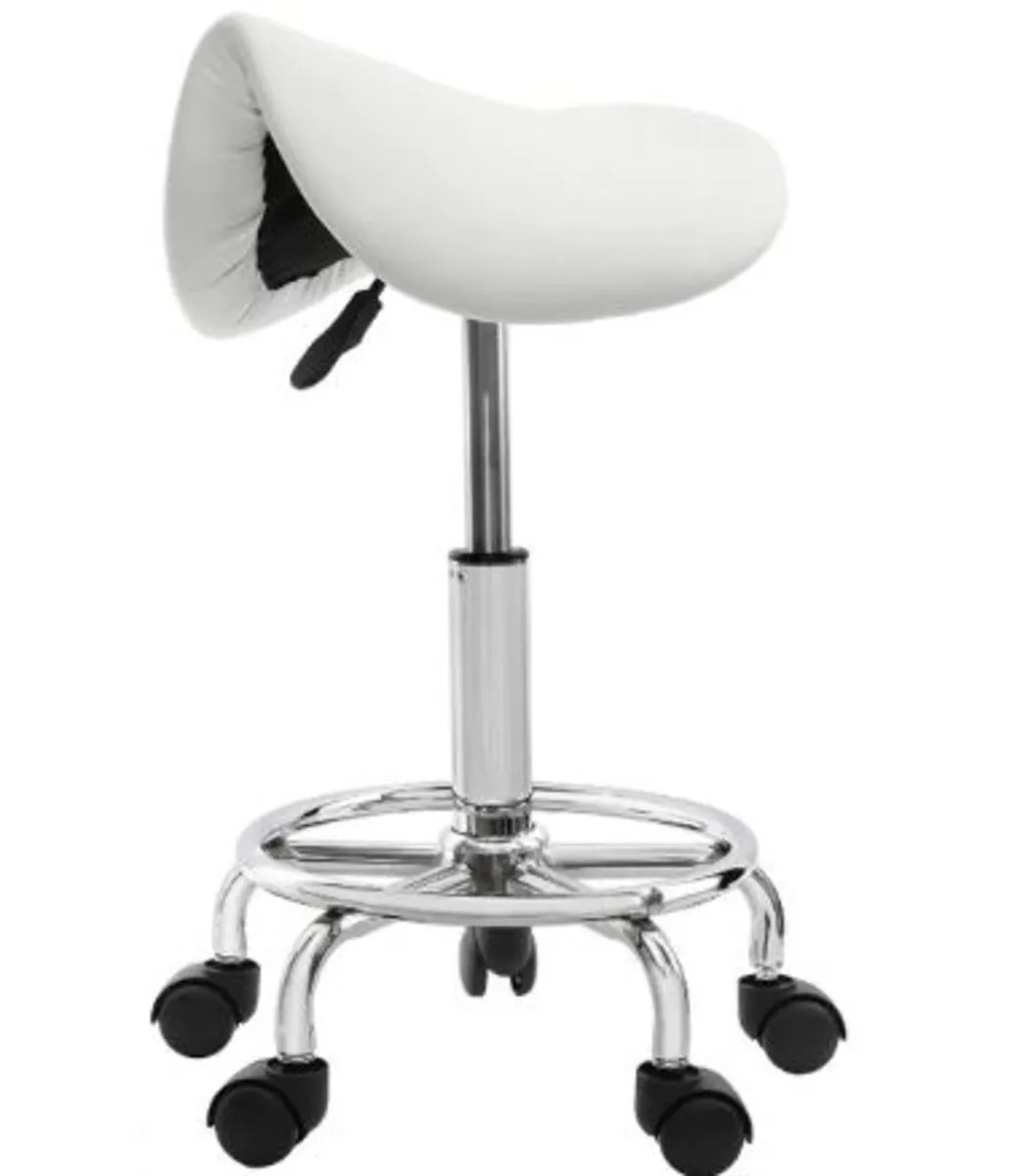 Saddle Stool PU Leather Swivel Chair with Wheels - Image 2