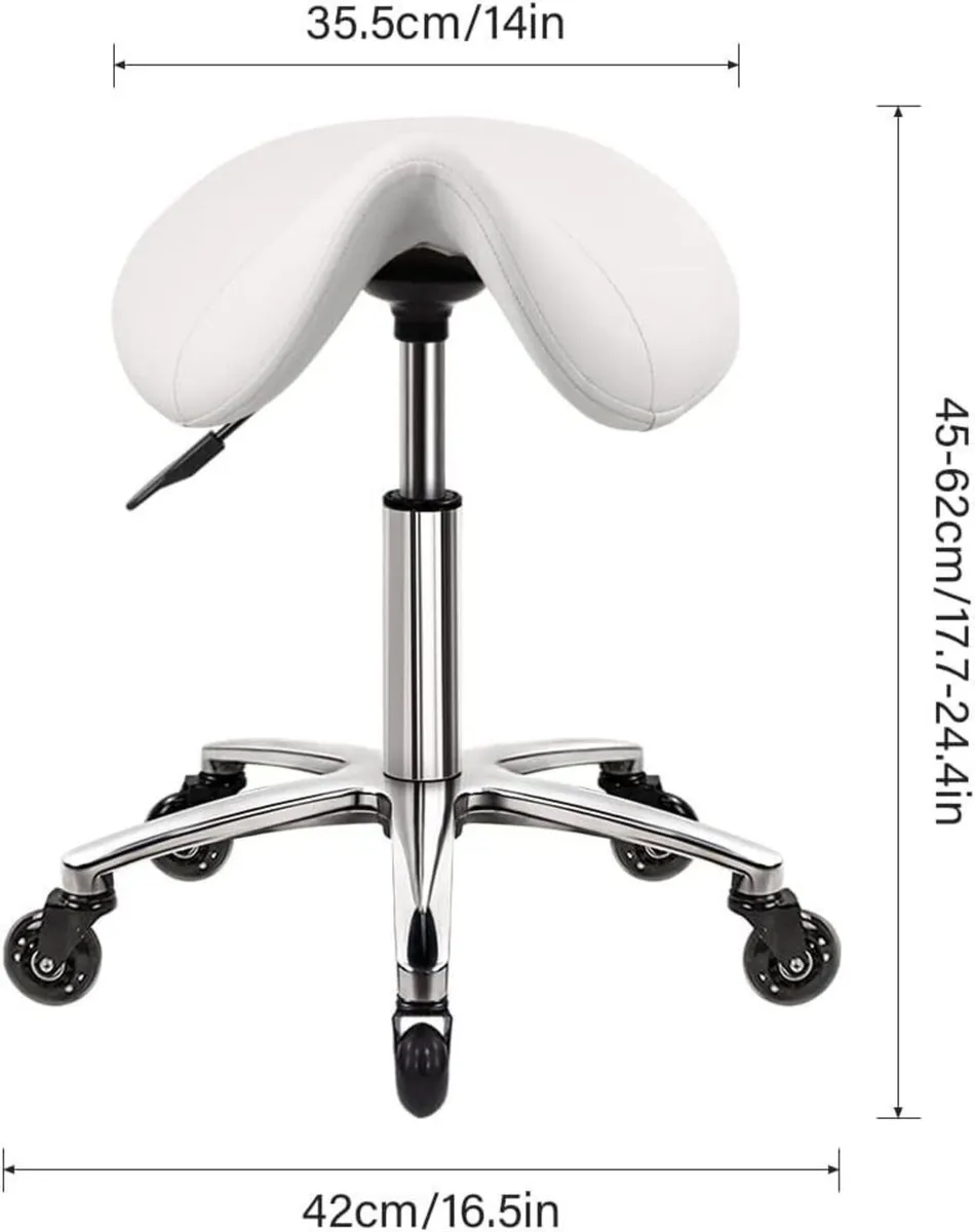 Saddle Stool PU Leather Swivel Chair with Wheels - Image 4