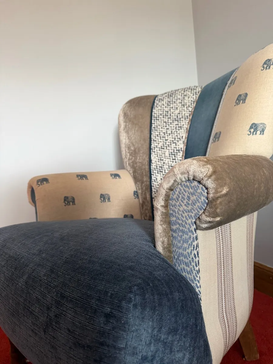 Handmade Patchwork Wingback Armchair - Image 2