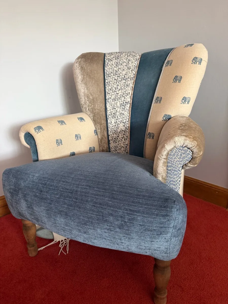 Handmade Patchwork Wingback Armchair - Image 1